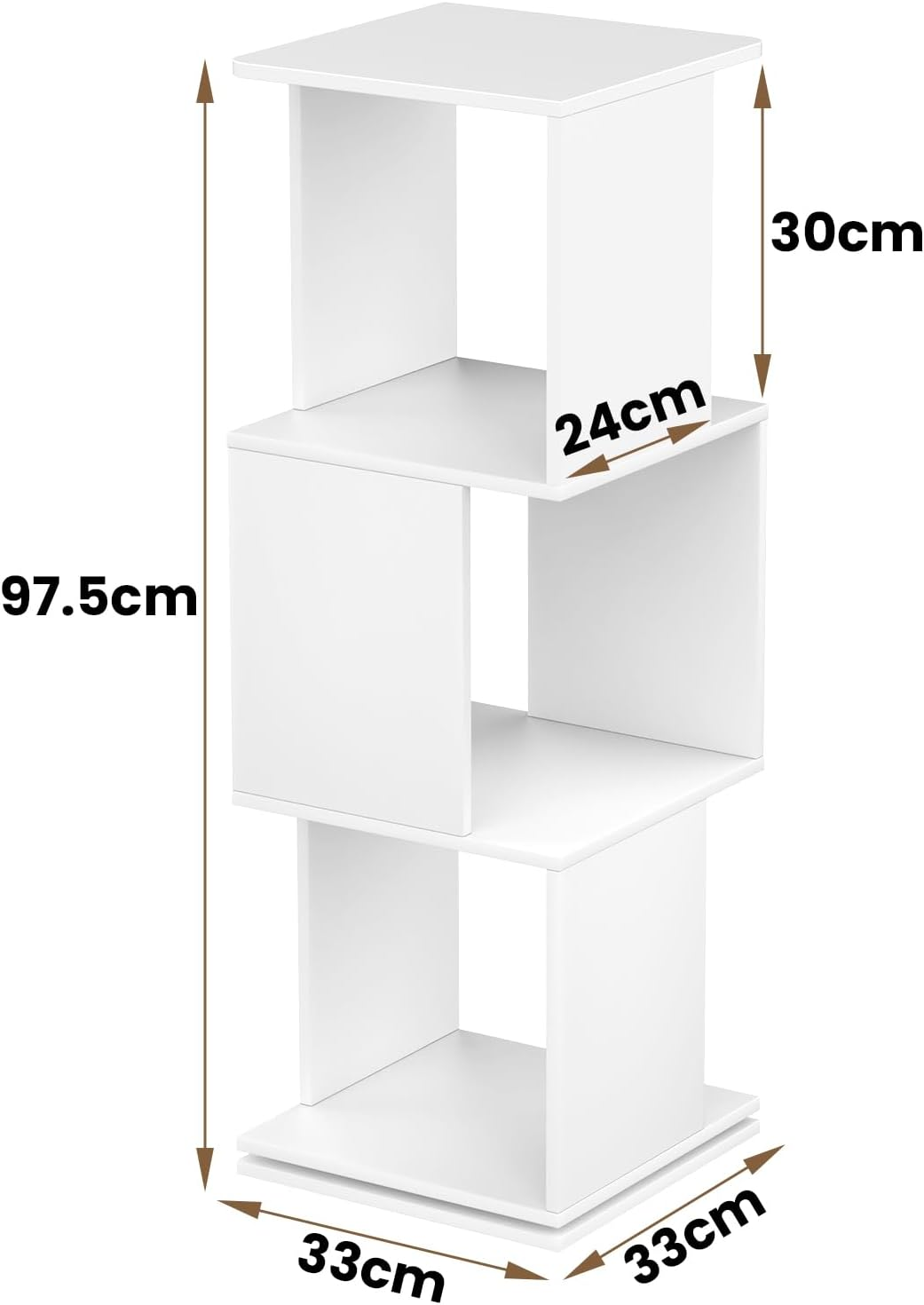 Rotating Bookshelf, 3-Tier Wooden Bookcase, Corner Standing Display Shelf Organizer, CD Storage Rack for Small Space Living Room Office Kids Furniture, White image number 1