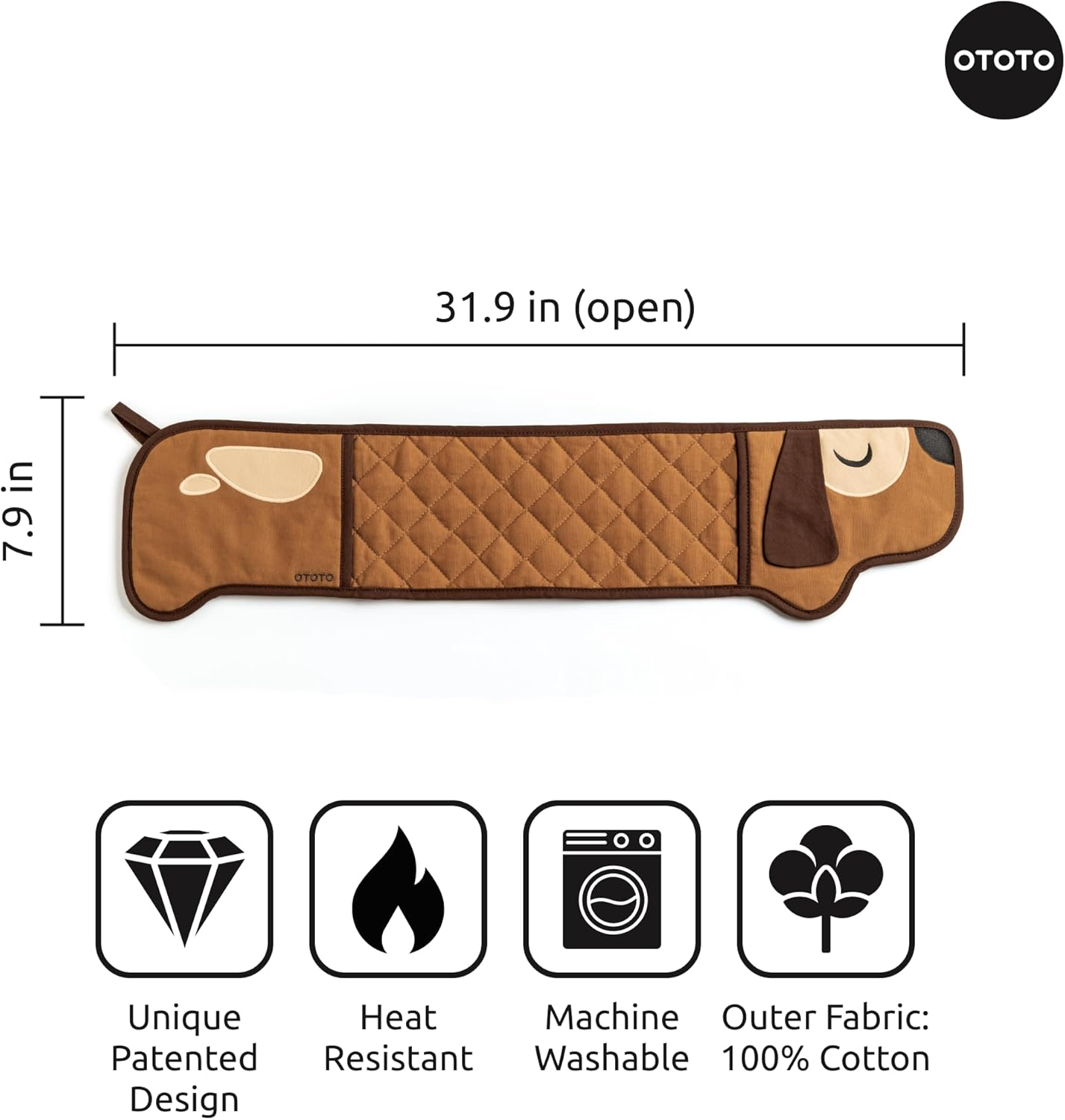 OTOTO Hot-Dog Oven Mitts - Cute Funny Double Mitts, Heat Resistant Kitchen Gadgets, Gifts for Dog Lovers, Dachshund Themed (Brown) image number 3
