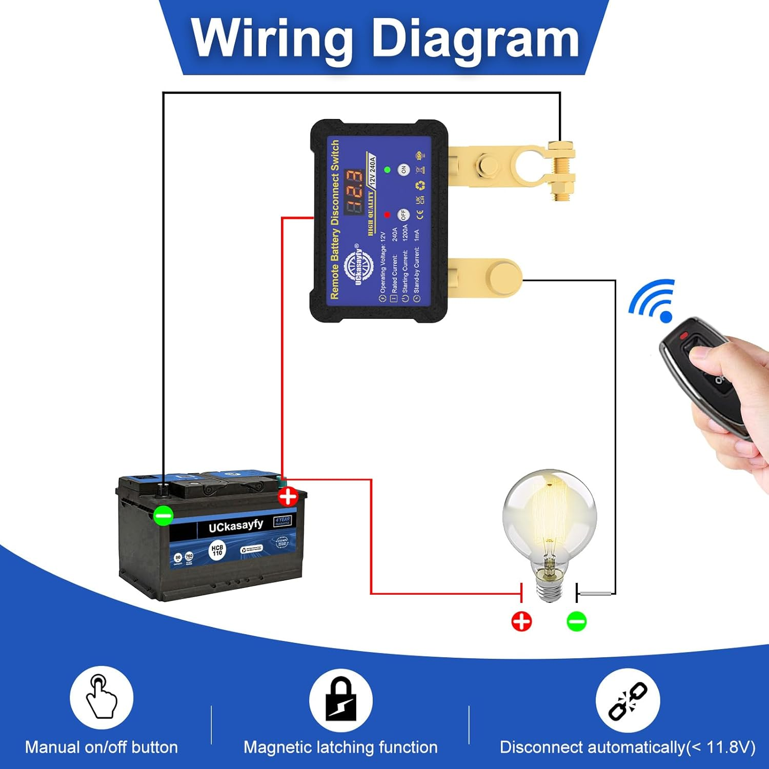 Kill Switch 12V 240A Battery Disconnect Switch with Led Voltage Display Anti-Theft Battery Isolator Switch for Car Rv Truck Boat image number 6
