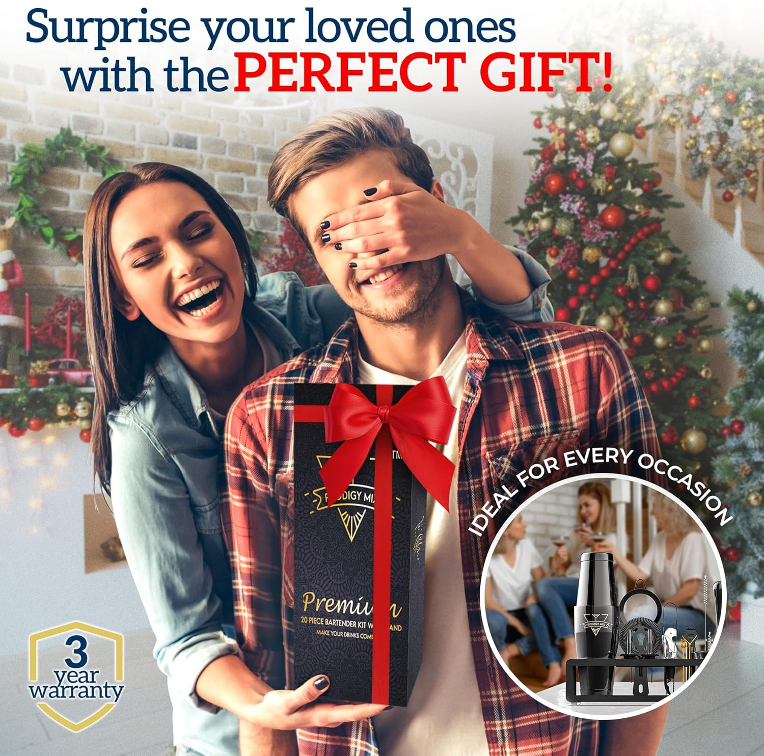 Prodigy Mix the Complete Mixology Bartender Kit 20-Piece Boston Cocktail Shaker Set - Premium Bar Accessories & Tools Set, Bonus Velvet Bag Recipe Cards, Stainless Steel Drink Mixer (Gunmetal-Black) image number 2