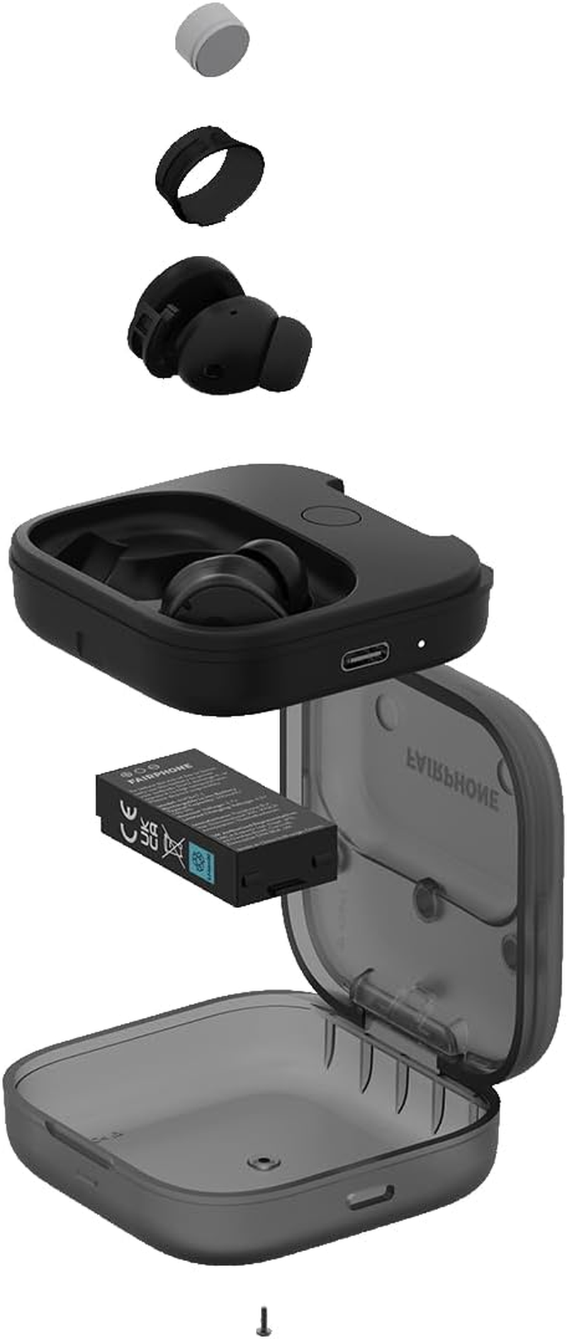 Fairphone Fairbuds True Wireless Earbuds (Active Noise Cancellation, Replaceable Battery, Bluetooth 5.3) Black - White image number 5