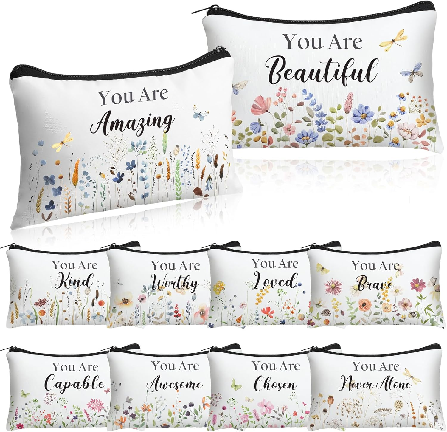 Hillban 10 Pcs Inspirational Makeup Bags for Women Bulk Cosmetic Bags Christian Bible Verse Cosmetic Pouch for Valentine'S Day Galentine'S Day Gift Religious Church Travel Pouch(Flower,Purple)