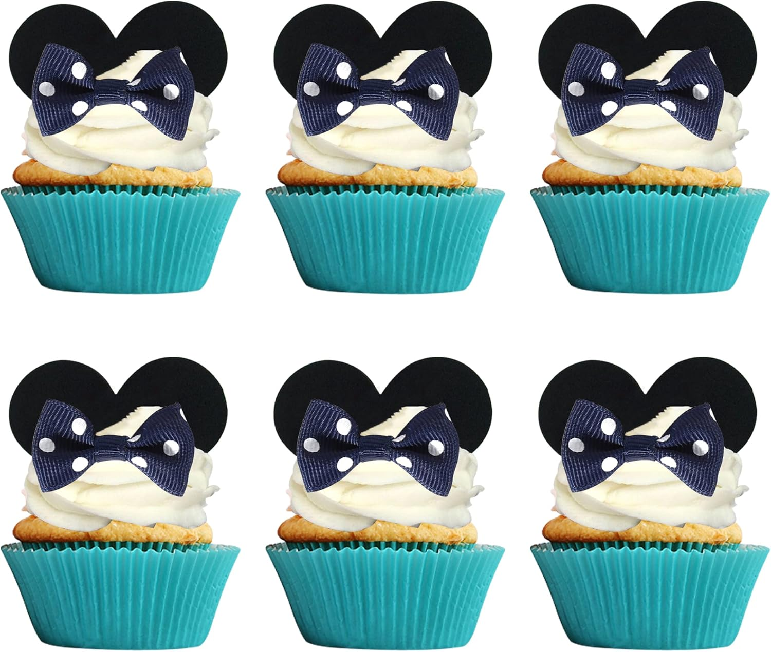 Rsstarxi 24 Pcs Bowknot Cupcake Toppers Children'S Birthday Bow Dots Cupcake Toppers for Children'S Birthday Baby Shower Party Cake Decortions Supplies Brown
