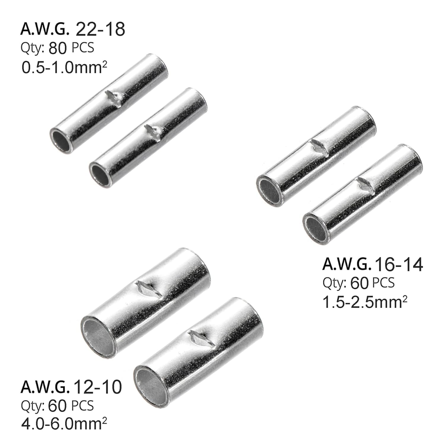 200Pcs Non Insulated Butt Connectors and Wire Splice Kit 22-10 Awg,Electrical Wire Seamless Uninsulated Connectors Crimp Ferrule Terminals image number 2