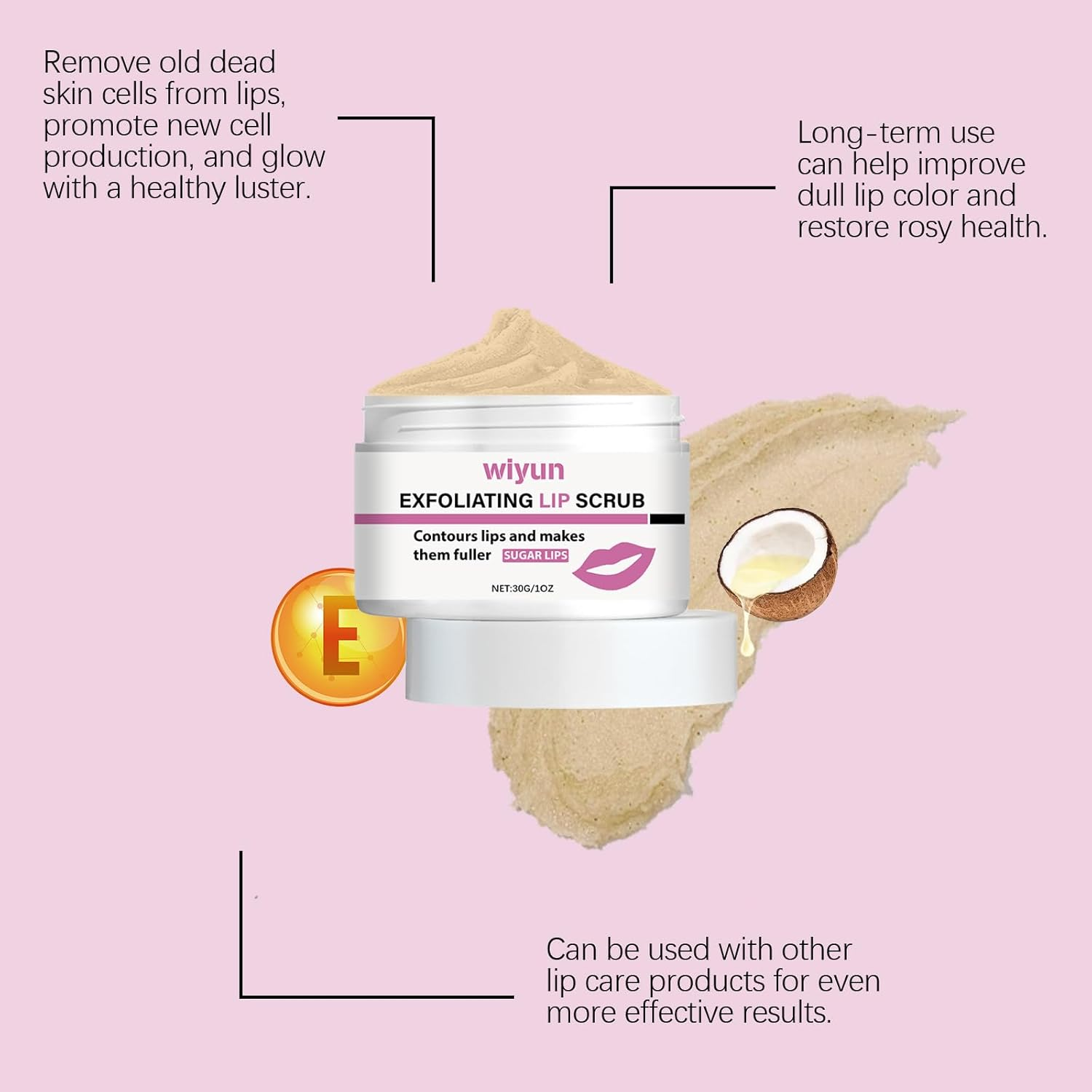 Exfoliating Lip Scrub, Lip Contouring, Ingredients Formulated to Be Gentle and Provide a Lightweight Feel with a Smooth, Non-Tacky Texture That Protects Lips from External Environmental Damage image number 5