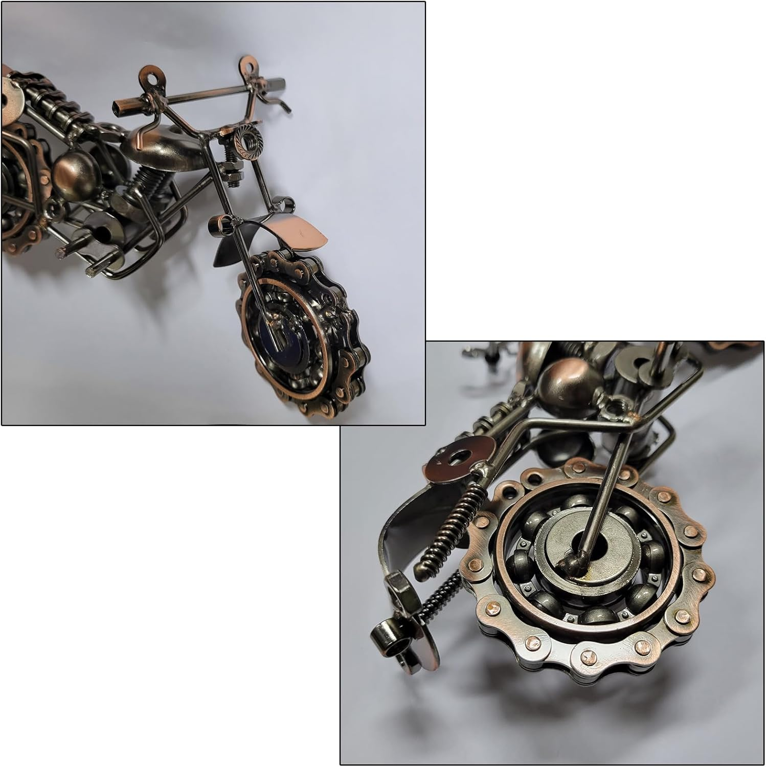 Auto-Plaza 9" Vintage Retro Metal Model Motorcycle Bike Tone Handcrafted Handmade Chainwheel Ornament Art Sculptures Collectible Gift (Bronze) - Grey Silver image number 3