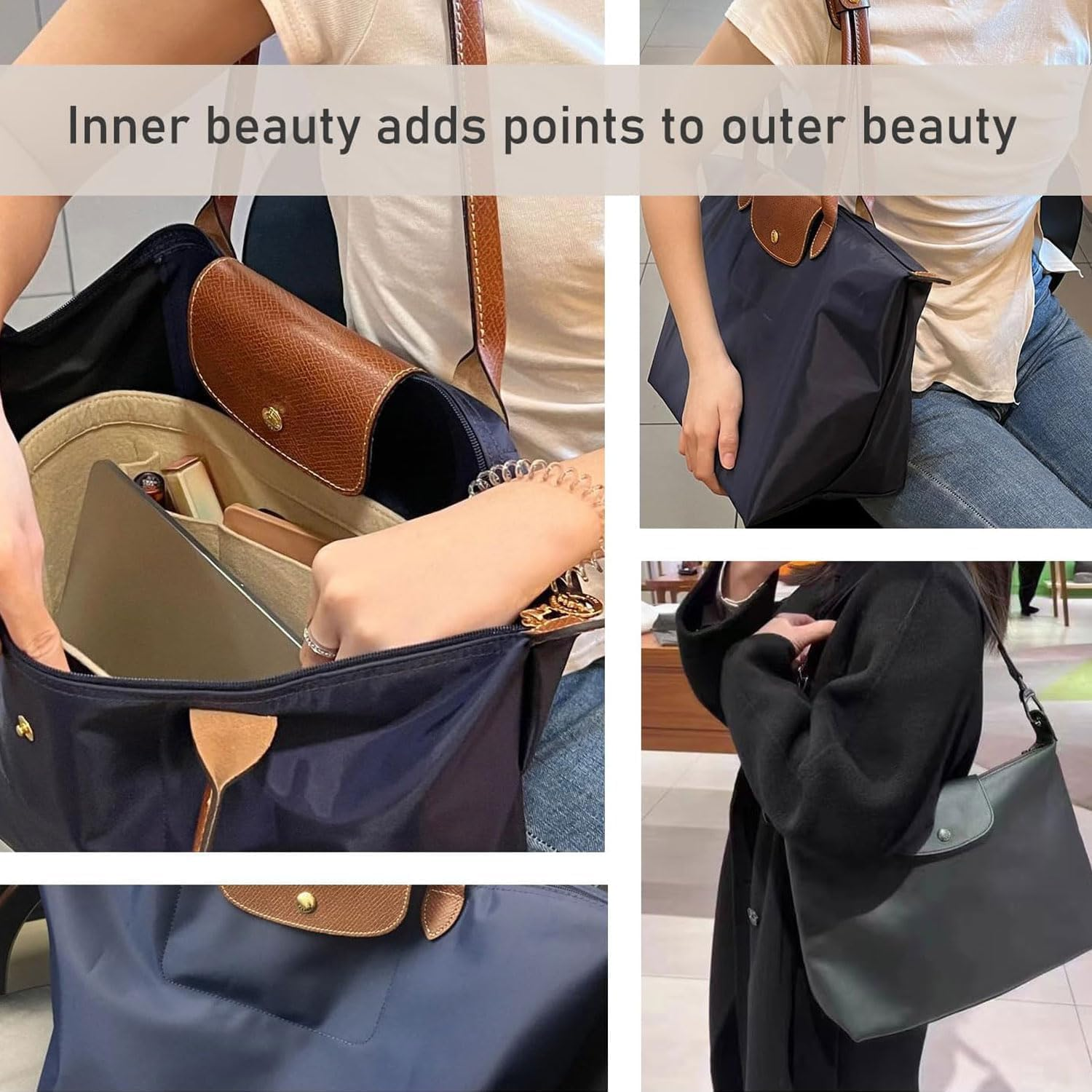 Organiser for Longchamp Bag, Bag Organiser for Longchamp, Multi-Pocket Felt Handbag, Organiser for Longchamp Pliage, Purse Organiser, Organiser for Longchamp, Organiser for Insert Wallet image number 3