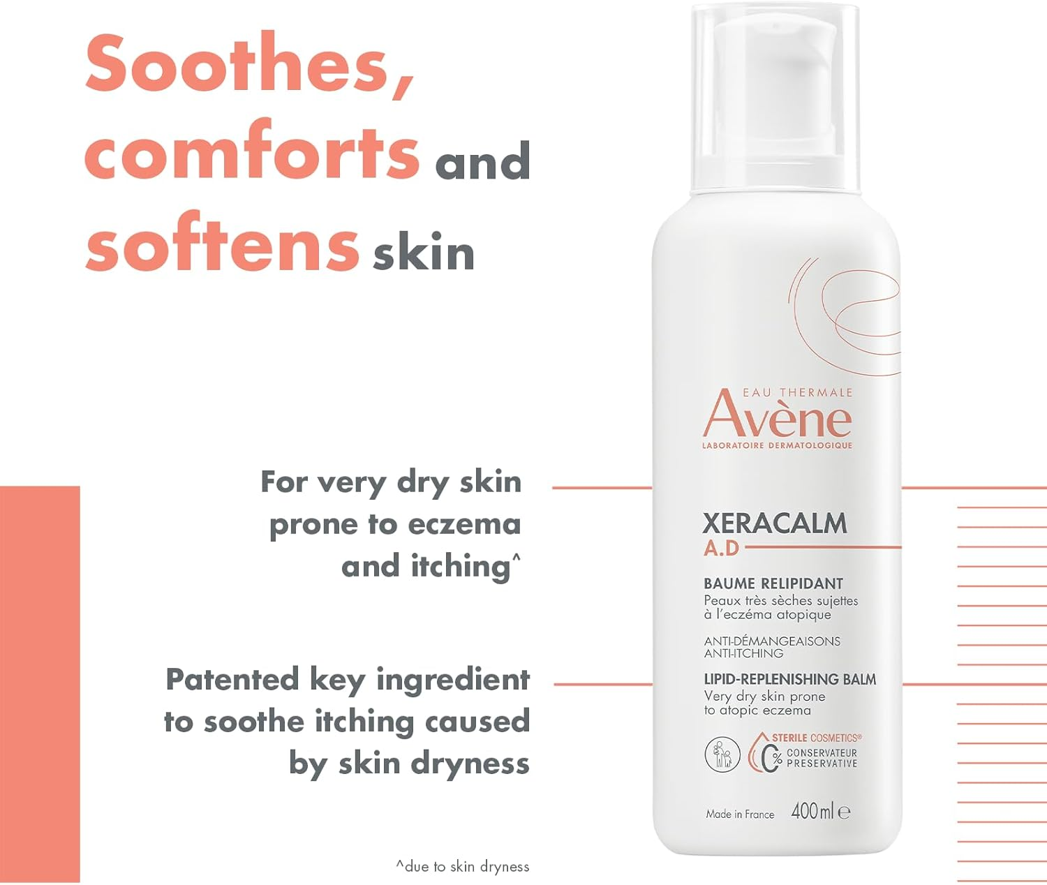 Eau Thermale Av&egrave;ne Xeracalm A.D Balm 400Ml - Moisturiser for Eczema-Prone Skin, for Severe Dryness, Paraben Free, Fragrance Free image number 4