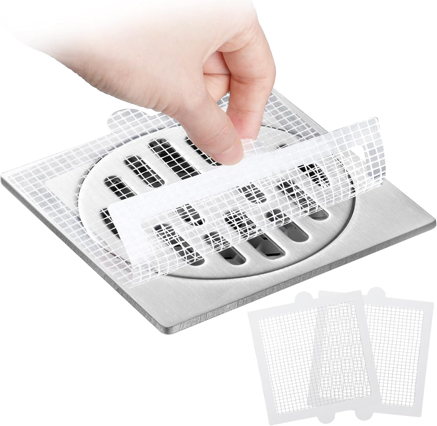 30 Pack Disposable Shower Drain Hair Trap, 12.7Cm Dual Ear Mesh Waterproof Adhesive Stickers for Shower Drain Bathroom Tub Tray Sink Laundry Floor Drain Balcony Filter, Square image number 3