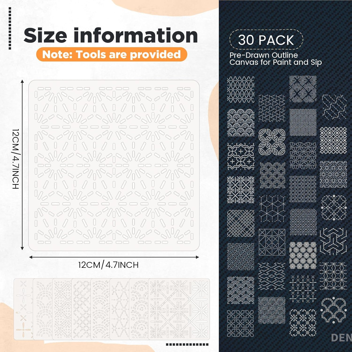 Affrolling 30 Pcs Plastic Sashiko Stencil 4.7 X 4.7 Inch Geometric Sashiko Pattern Template Drawing Line Quilting Stencil Embroidery Pattern Stabilizers for Sewing Hand Quilting and Embroidery image number 6