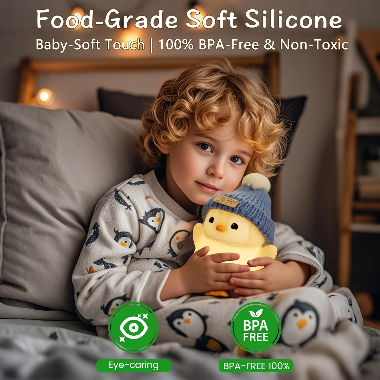 FAMIDUO Penguin Night Light for Kids, Adorable Penguin Lamp with Hat, Food Grade Silicone Nursery Nightlight, Rechargeable/Dimmable/Timer,Led Squishy Novelty Animal Bedside Lamp,Funny Gifts for Boys image number 5