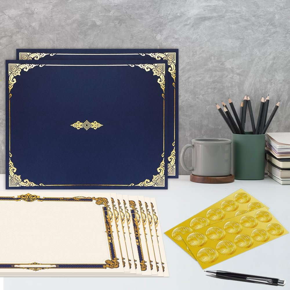 75 Pcs Certificate Kit, 25 Gold Foil Certificate Holders & 25 Certificate Paper & 25 Certificate Seals Stickers for Graduation Diploma, Award Accomplishment. image number 5