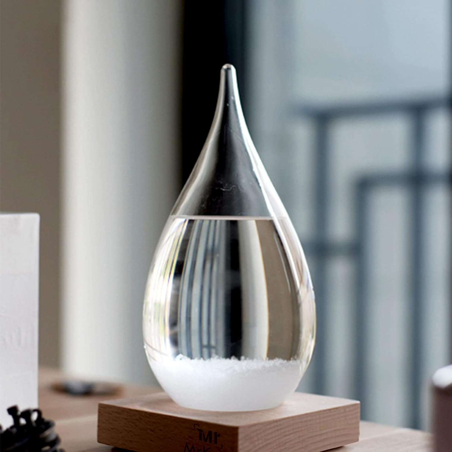 Mrmrkura Transparent Storm Glass Weather Forecast Bottle High Class Drop Shaped Decoration with Wood Base Christmas Decoration for Home and Office Desktop Christmas Gift, Small image number 6