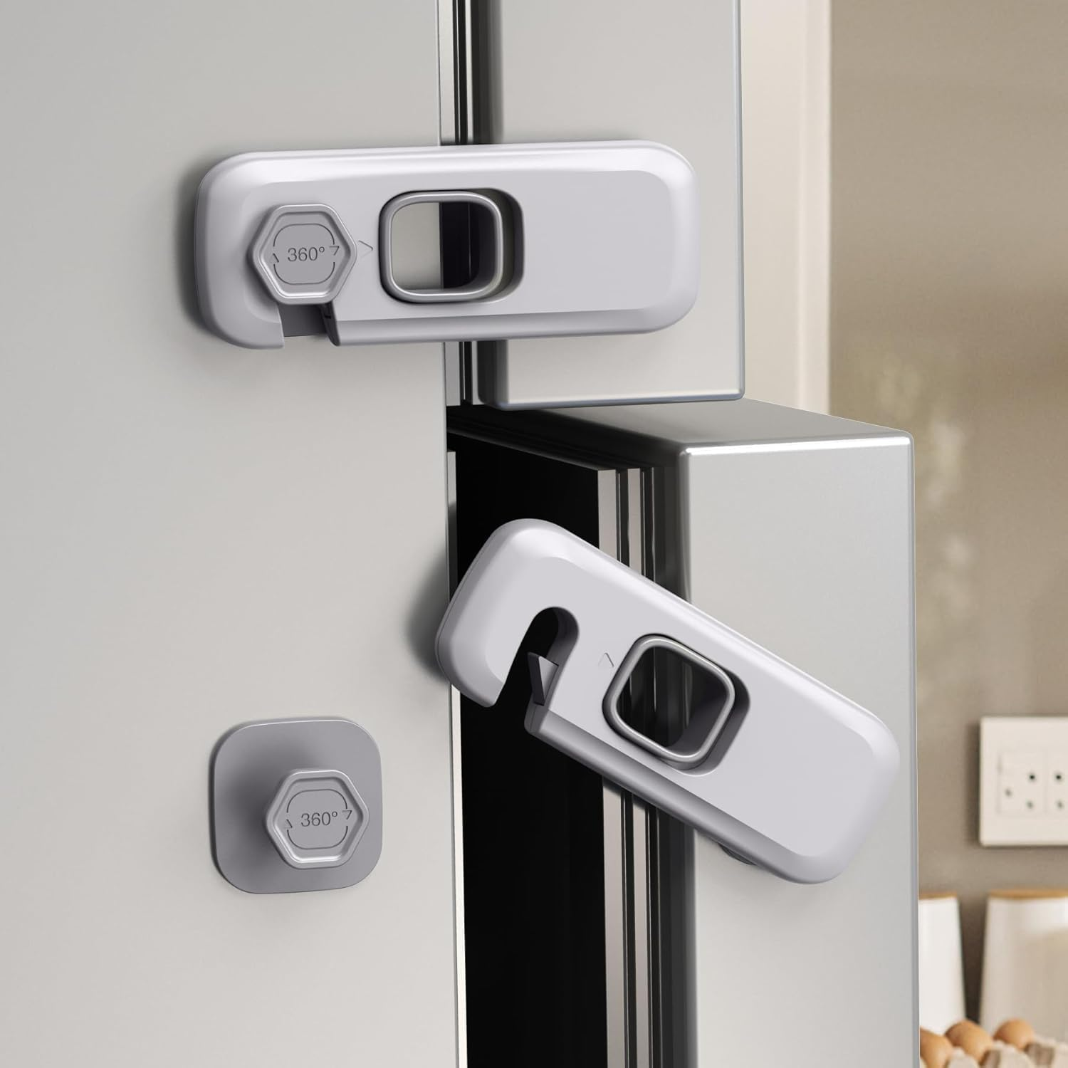 5-Pack Sopco Child-Proof Refrigerator & Multi-Surface Safety Locks (Updated Grey) 5 Pieces of Sopco Child-Proof Safety Locks &ndash; Designed for Refrigerators, with Strong Sticky Adhesive Pads for Tool-Free Installation. image number 1
