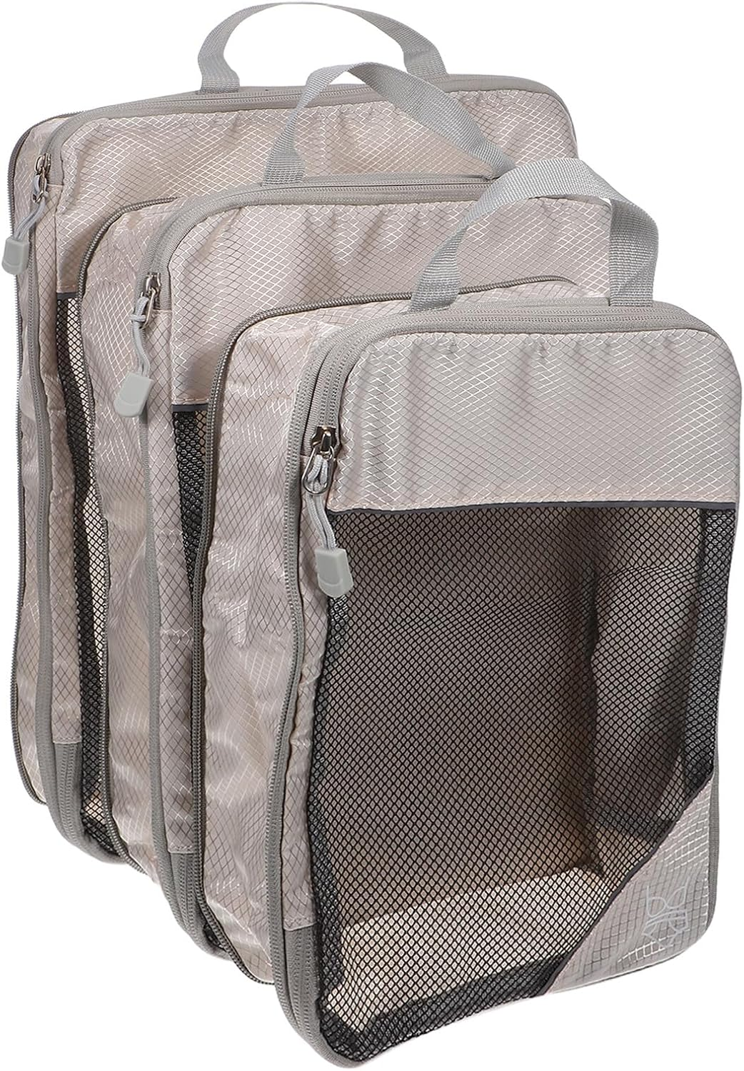 LALADEFIEE 3PCS Travel Compression Packing Cubes Set Expandable Beige Luggage Organizer Bags Double Zipper for Suitcase Storage and Travel Accessories