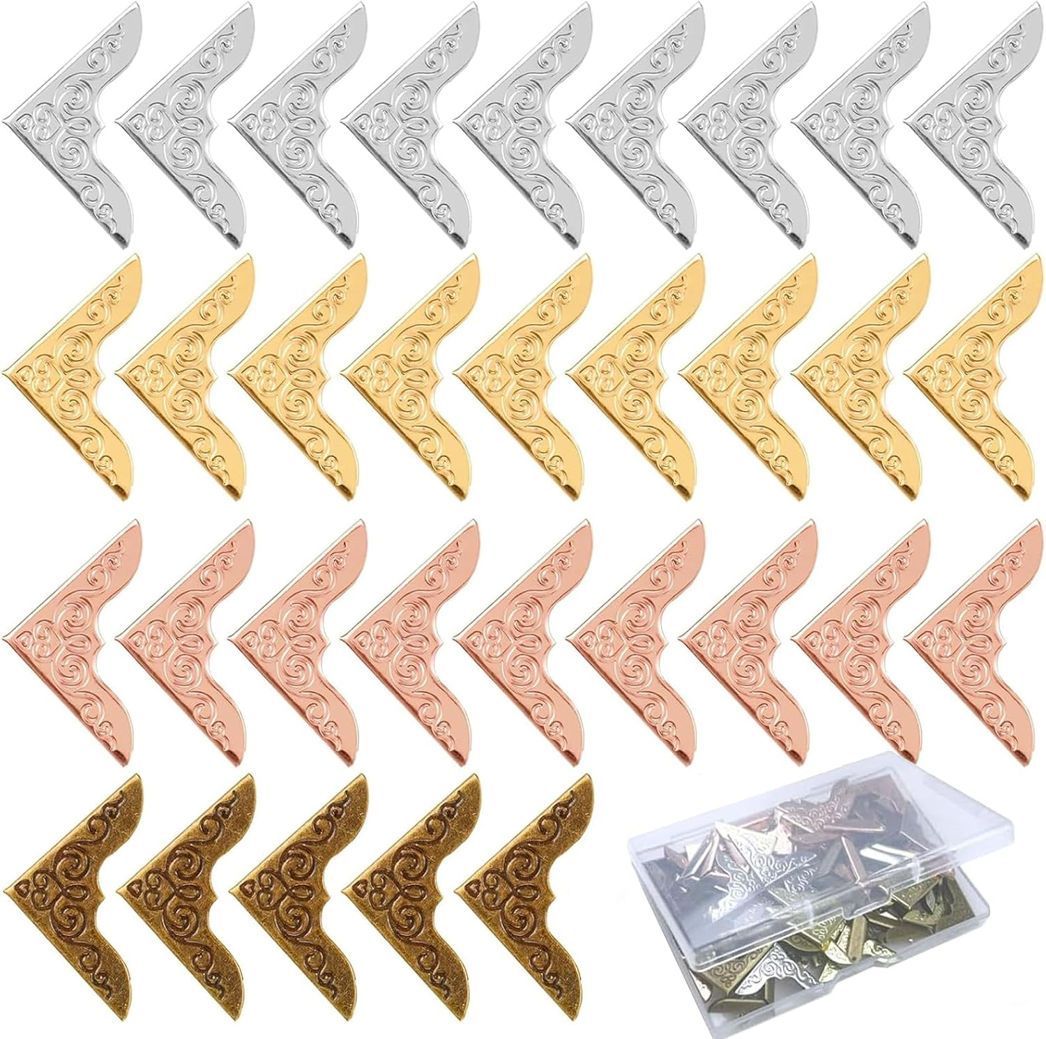 80Pcs Metal Book Corner Protector, 4 Colors Protective Corner Edge Decoration for Books Vintage Corner Protection Vintage Photo Corners Decorative Protector for Scrapbook Menus Folder Book