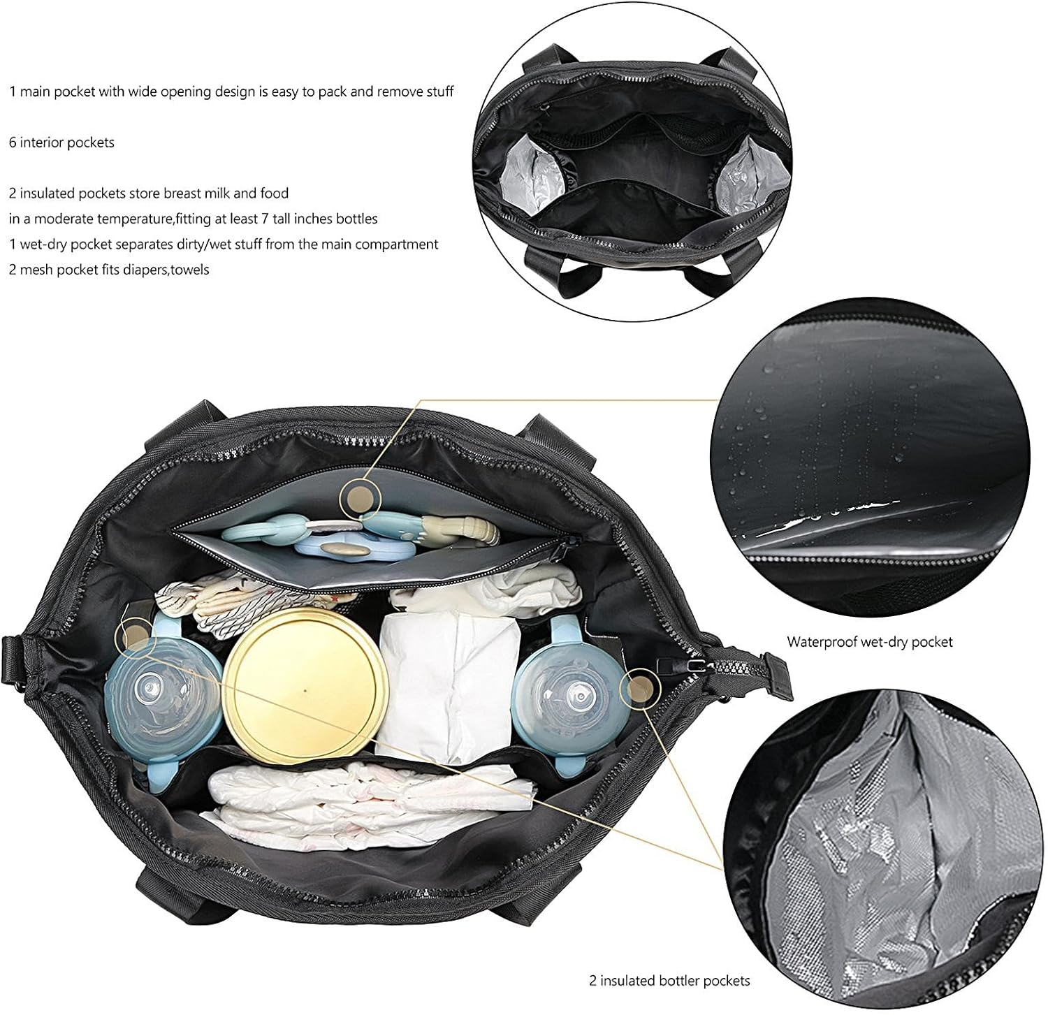 Stroller Caddy Organizer - Waterproof Stroller Diaper Bag, Large Capacity Baby Bag | Travel Diaper Bag with Milk Bottle Holder, Pocket image number 3