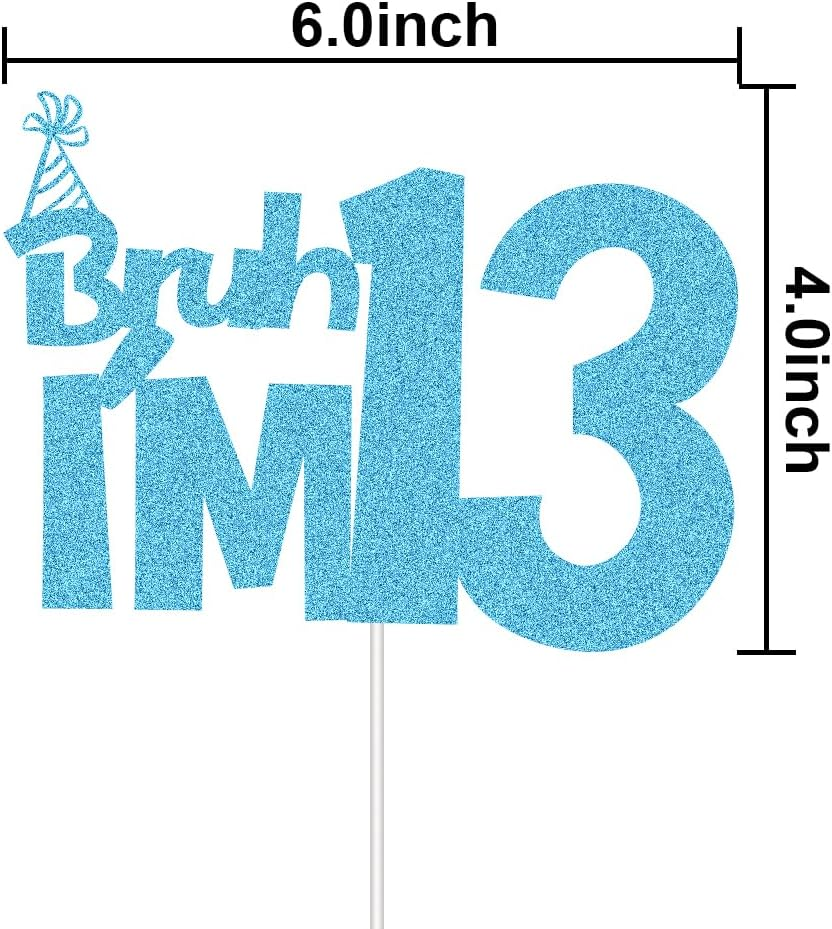 XIUHUBA Bruh I'M 13 Cake Topper, Happy 13Th Birthday Cake Decor, Kids Boys 13Th Birthday Party Decorations, Funny Thirteen Years Old Birthday Party Supplies Blue Glitter image number 3