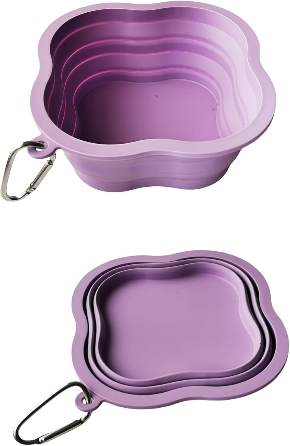 Silicone Collapsible Dog Bowl 500Ml - Portable Foldable Travel Bowl with Carabiner Clip for Camping/Hiking (Fits Pets 5-50Kg) (Purple) - Blue image number 7