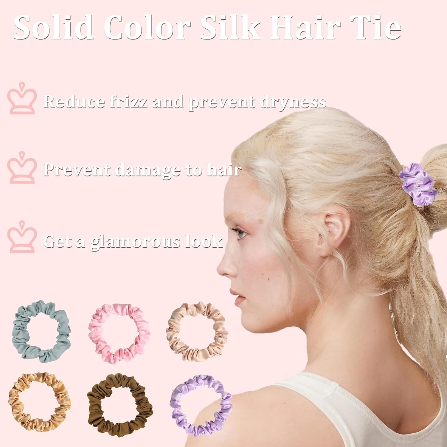 NAMIC Pack of 12 Lolalet Hair Bobbles Silk Scrunchies for Women, 6 Colours, Plain, Elastic Ponytail, Hair Bobbles for Everyday Use, Elastic Hair Bobbles, Soft Braid Elastics image number 5