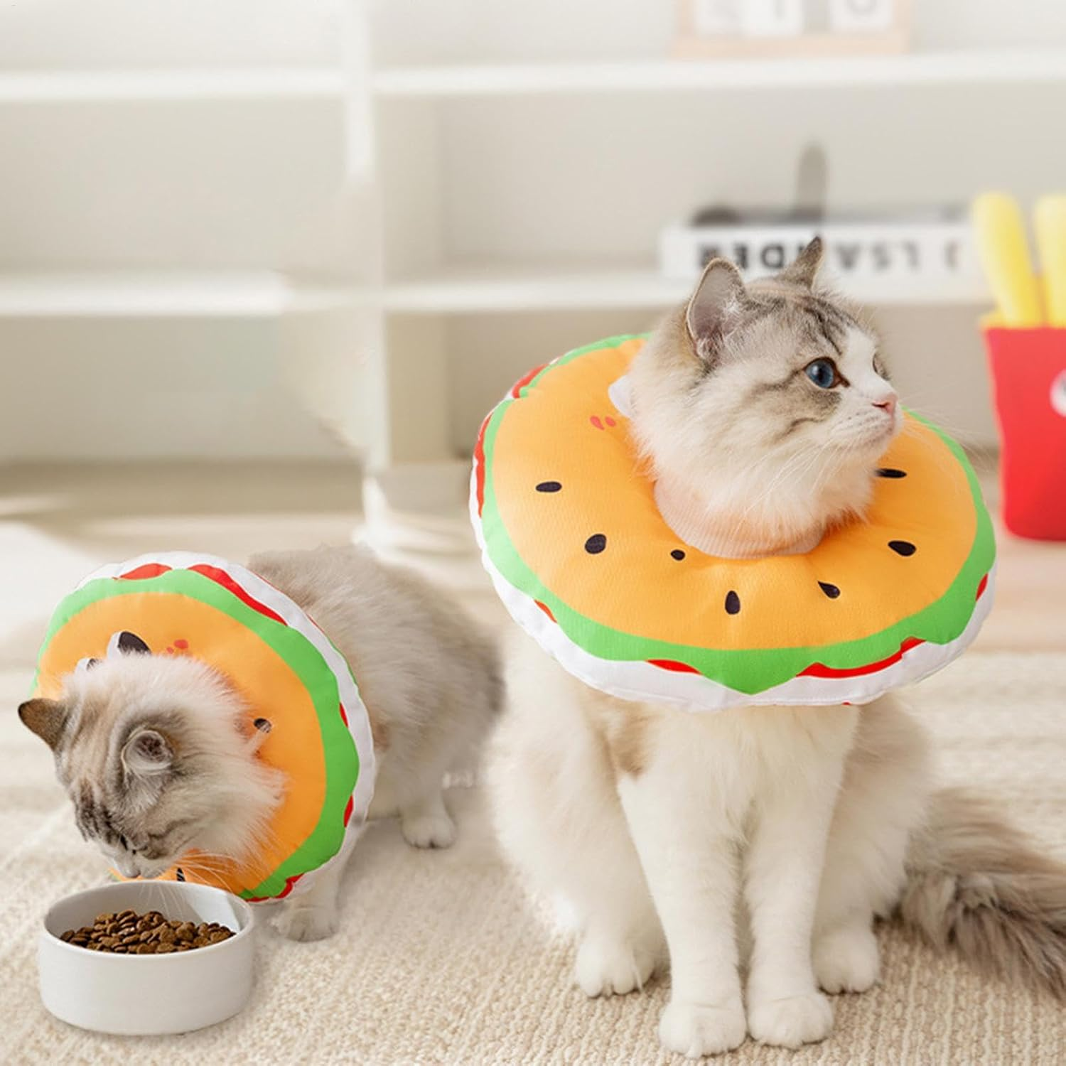 Dog Recovery Collar - Adjustable Dog Cone Collar Cat Neck Pillow in Hamburger Shape | Cat Neck Protector, Comfortable Dog Soft Cone for Cats, Dogs, Pets Recovery image number 2