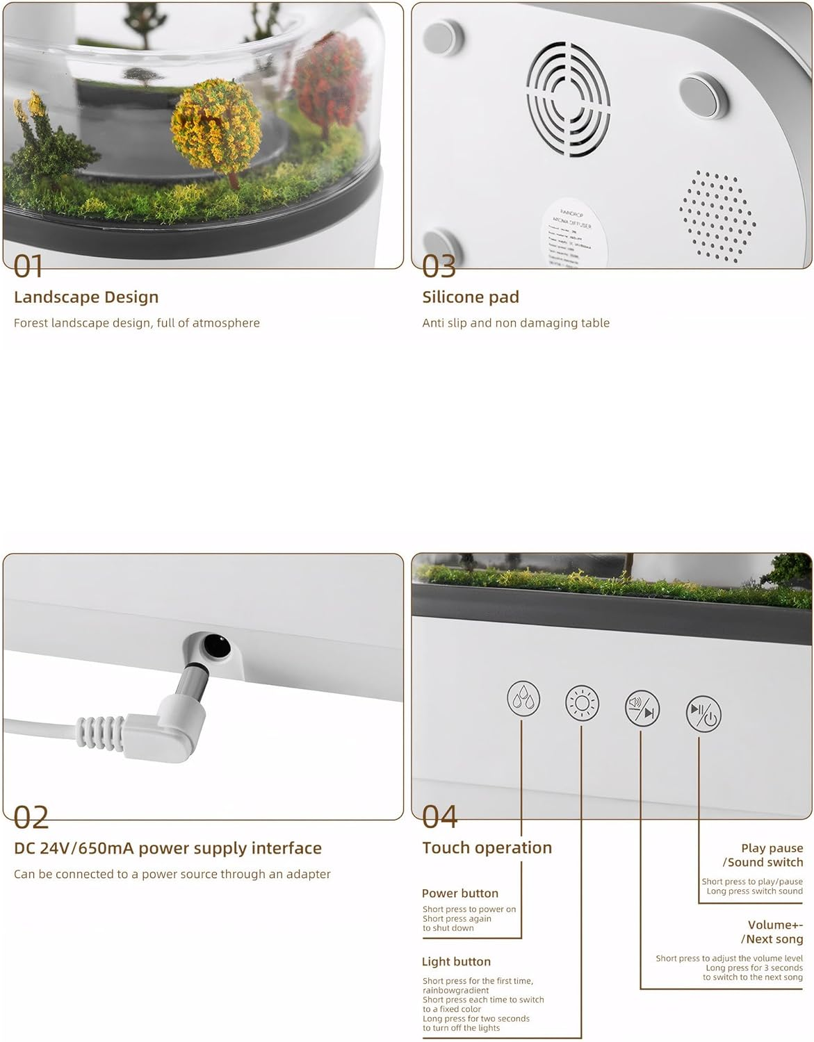 Small Vapor Aroma Rainfall Humidifier with Rain Sounds， Portable Desktop Air Mist Diffuser Water Drip for Bedroom