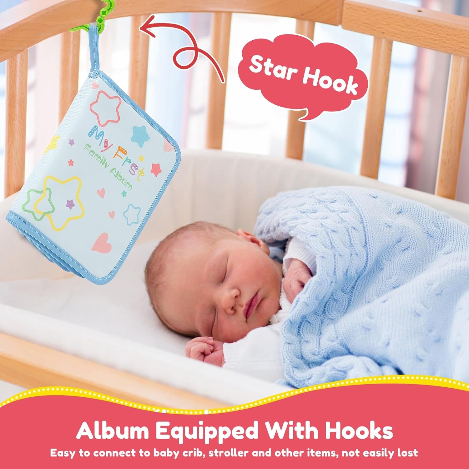 Baby Growth Memory Photo Book Soft Cloth Made with Hook and Safety Mirror Easy to Grasp for Babies and Children image number 1