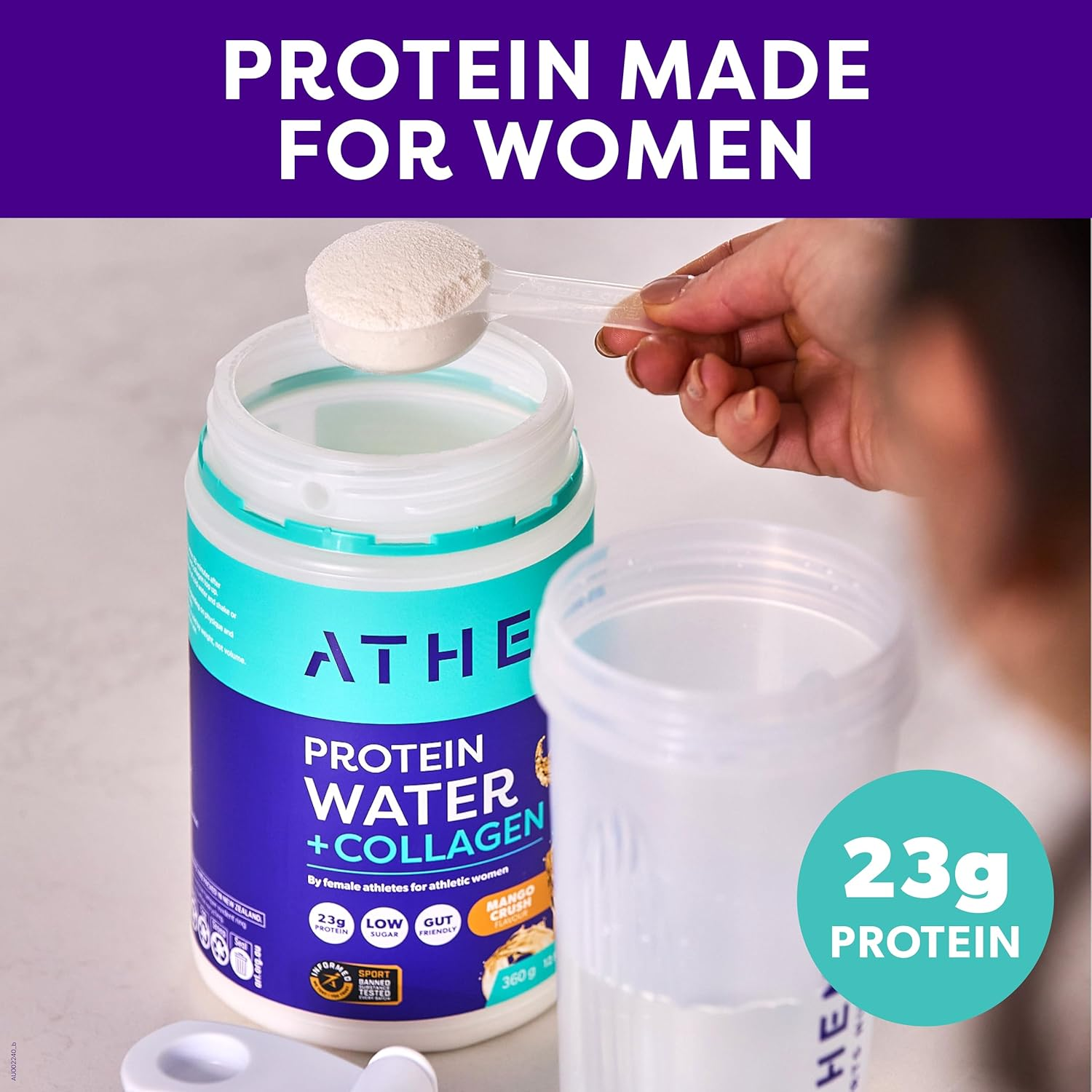 Athena Protein Water Mango Flavour + Collagen 360G &ndash; Hydrating Protein & Collagen Blend for Active Women image number 1