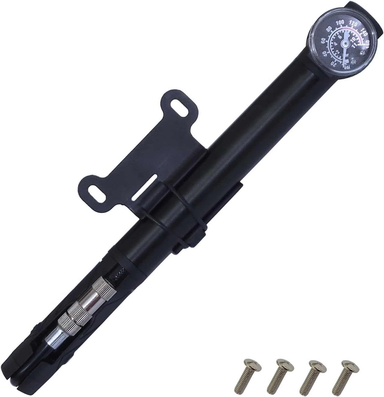 2 in 1 Portable Bicycle Tire Pump Shock Pump 160PSI 11Bar Bike Air Pump with Pressure Gauge Black