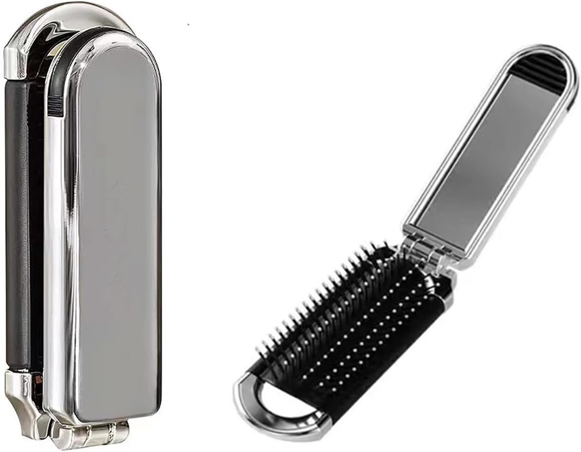 Mini Hair Brush with Mirror,Folding Travel Hair Brush Collapsible Hair Comb Portable Compact Pocket Size Anti-Static Hairbrush for Curly Thin Long Short Wet Dry Hair image number 2
