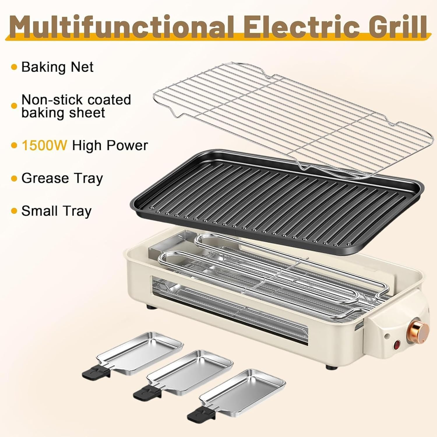 Electric Smokeless Indoor Grill, Korean BBQ Grill with Non-Stick Cooking Removable Plate and Grill Net, 2 in 1 Indoor Grill for Kitchen, Temperature Control, Dishwasher Safe, 1500W