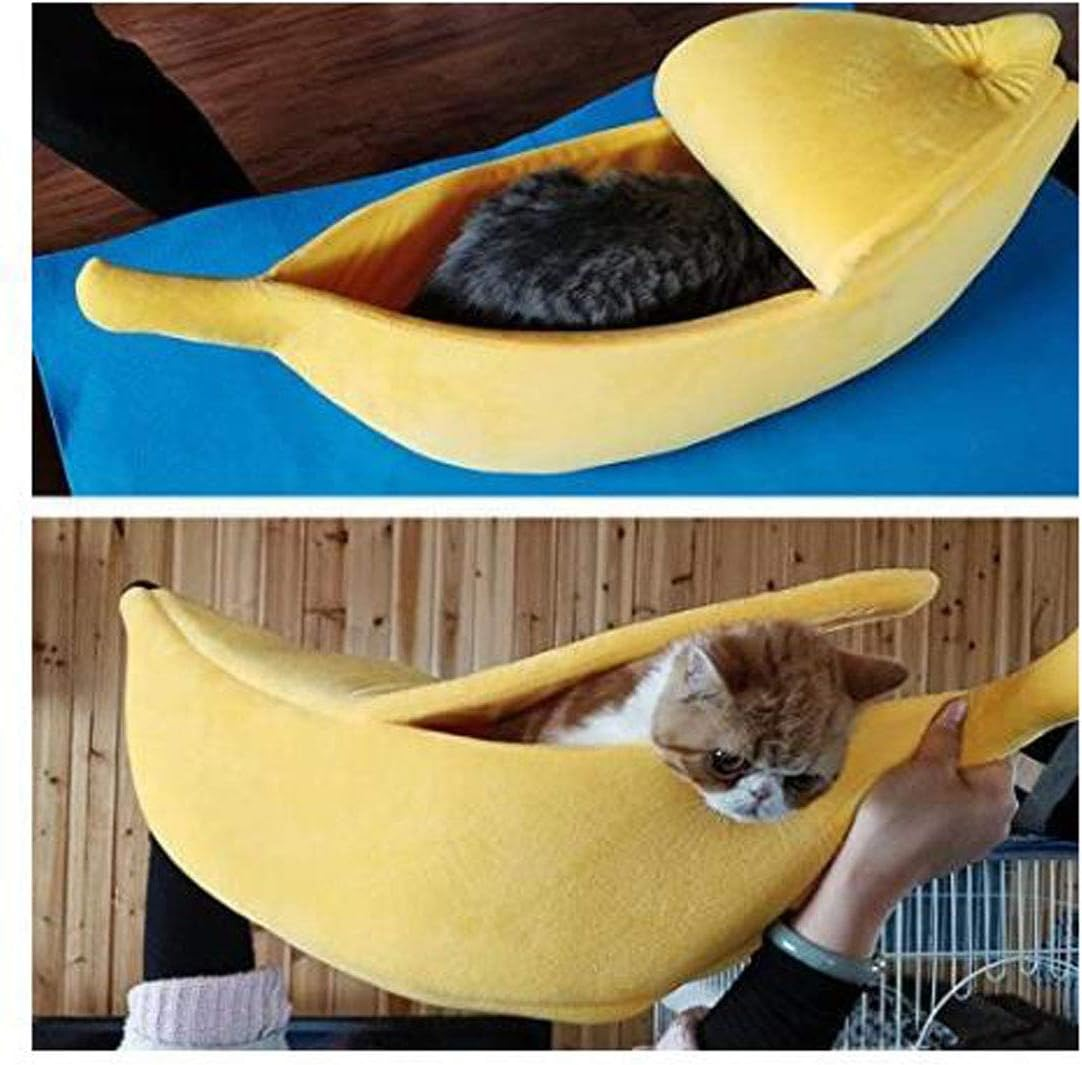 QKWSUGER Cute Banana Cat Bed House Large Size, Pet Bed Cave Soft Cat Cuddle Bed, Lovely Pet Supplies for Cats Kittens Bed, Yellow (Yellow M) image number 2