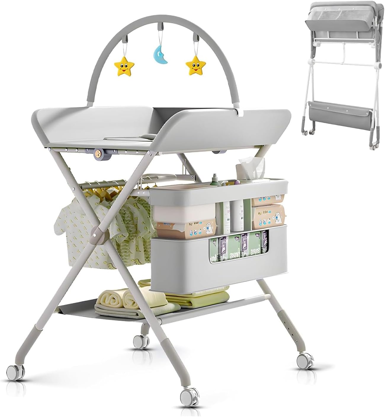 Baby Changing Table, Versatile Folding Changing Table, Waterproof Diaper Changing Station, Adjustable Height, Baby Changing Station, Mobile Nursery for Infant and Newborn image number 5