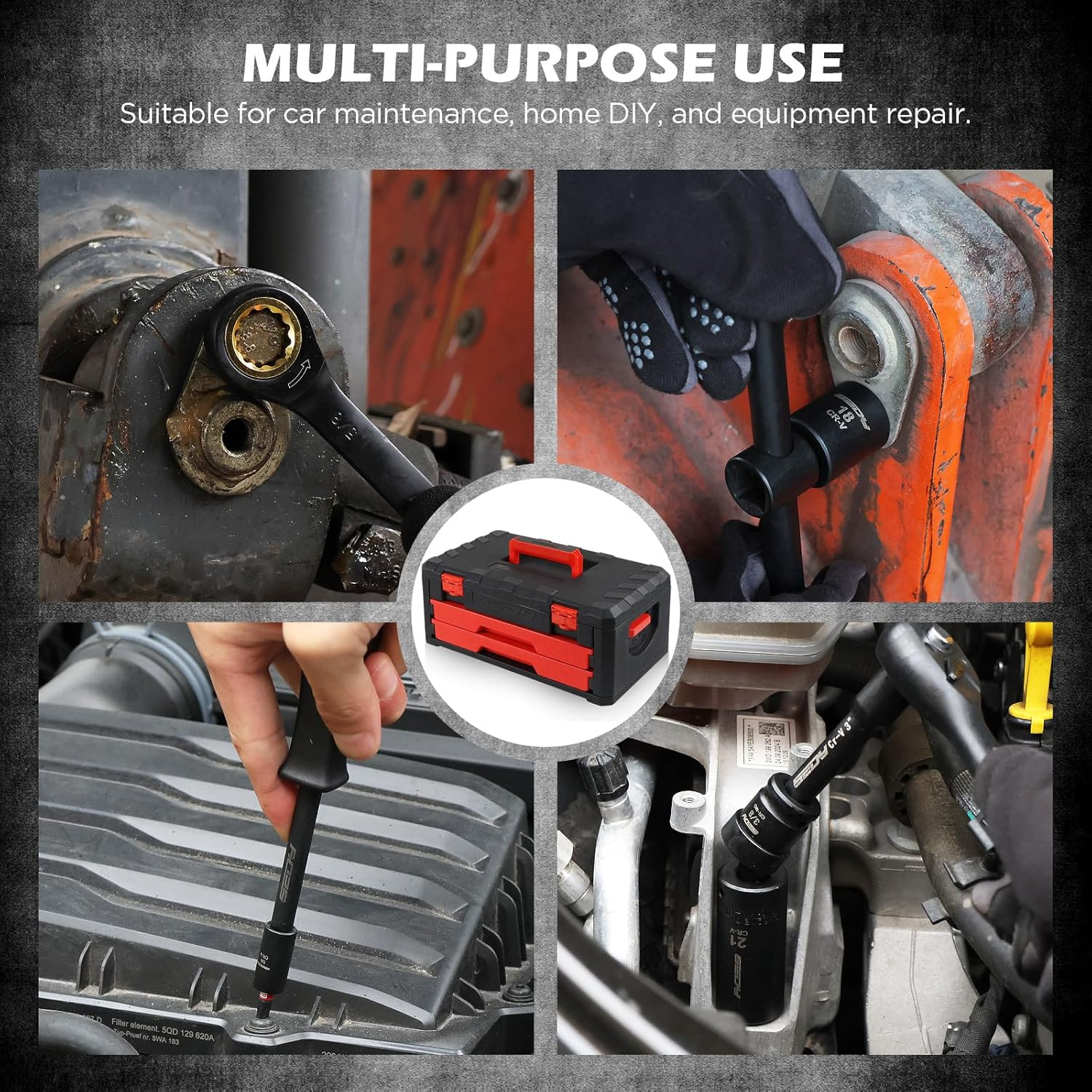 SEDY 132-Piece Mechanics Tool Set, Sae/Metric 1/4" & 3/8" Drive Socket Set, Ratcheting Wrenches, Extensions & Adapters, Quick-Release Ratchet, Professional Auto Repair Tool Kit with Storage Case image number 4