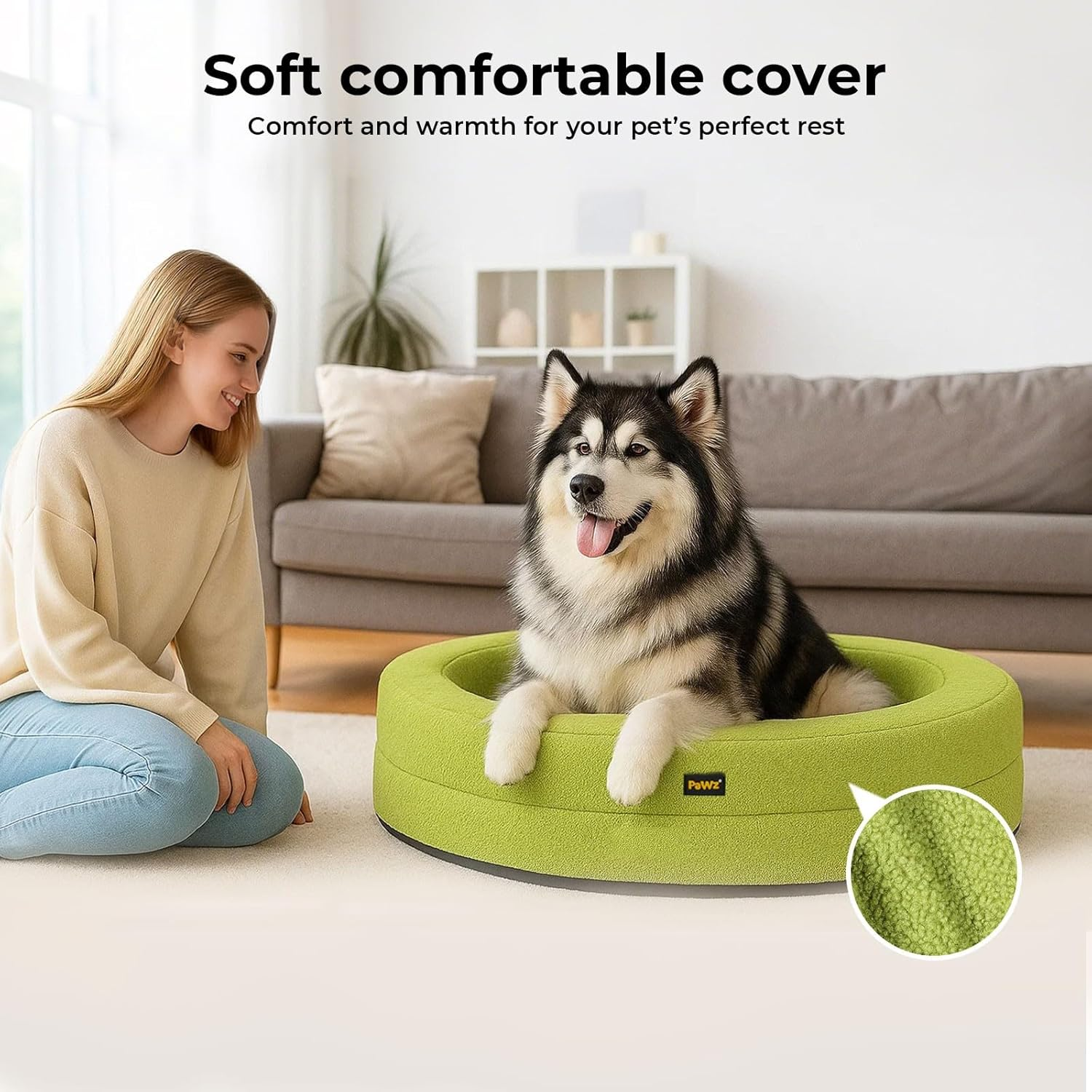 Pawz Orthopedic Dog Bed, Calming Donut Dog Bed,Pet Bed with Supportive Memory Foam,Machine Washable Dog Mat with Removable Cover,Anti-Slip,Waterproof Dog Bed Sofa for Extra Extra Large Dog(Green) image number 4