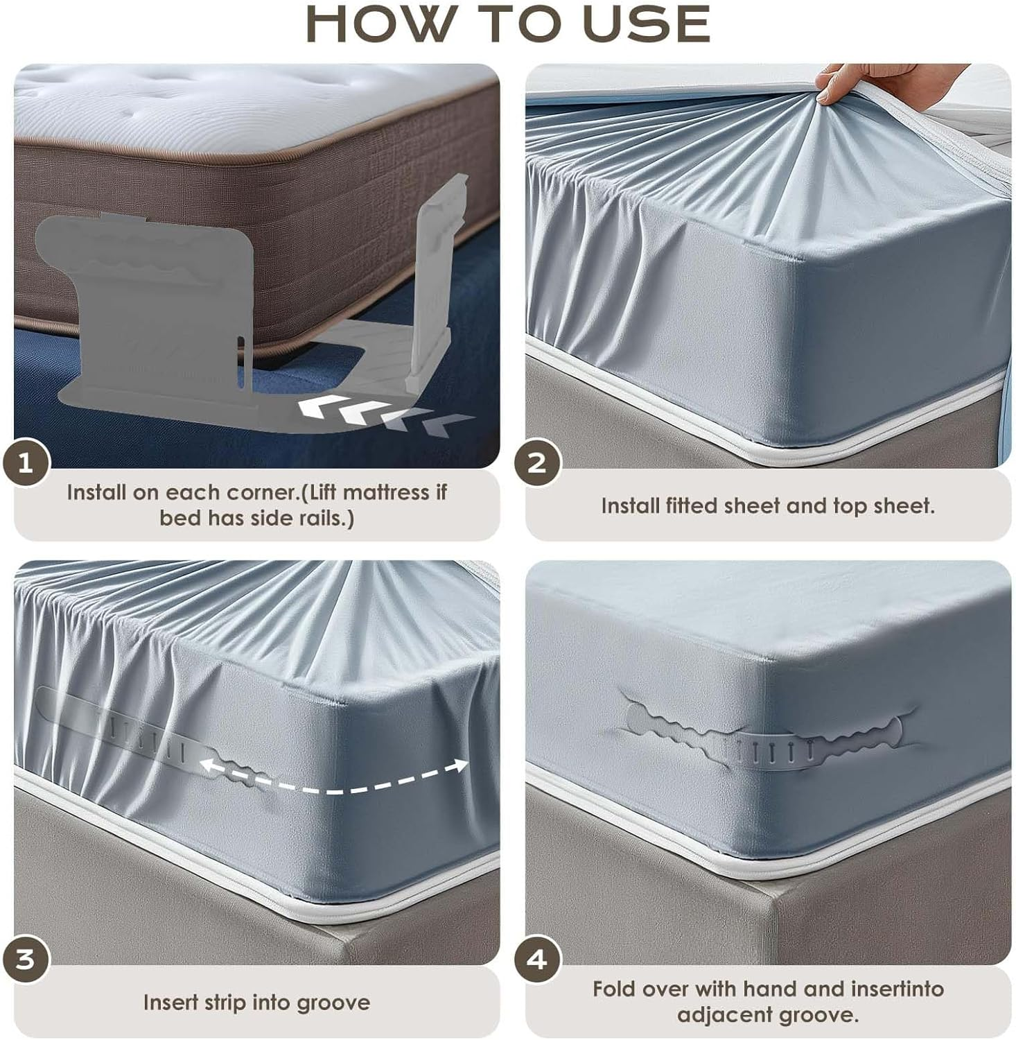 Bed Sheet Holder &ndash; Premium Lock Fitted Sheet Holder, Heavy-Duty Bed Sheet Fasteners, Secure Corner Straps for All Mattress Sizes, Easy to Install（Gray） image number 1