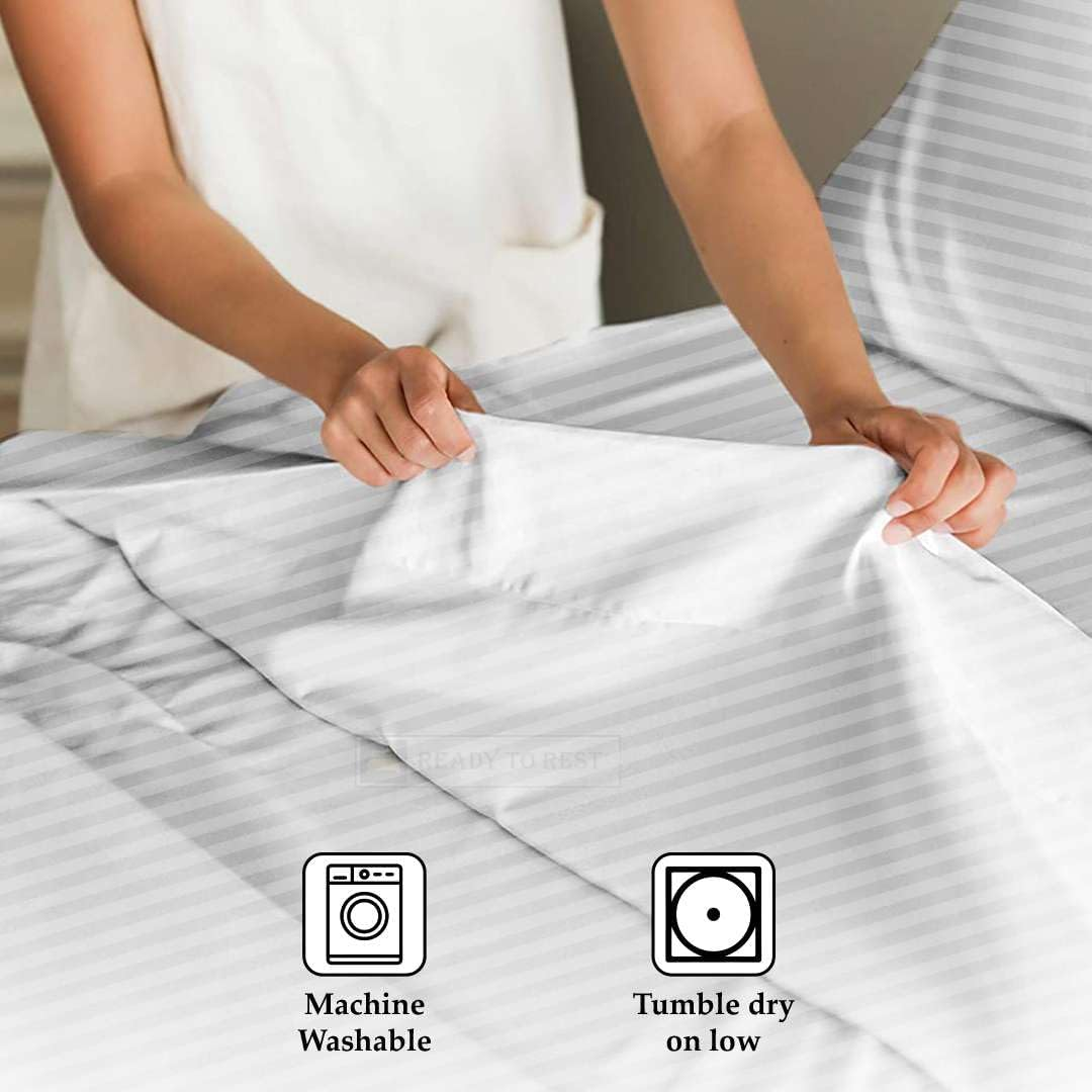 Ready to Rest 100% Egyptian Cotton Split Queen Sheets Sets for Adjustable Bed 5 Piece, Fits Mattress Upto 16" Deep, Hotel Luxury, Ultra Soft, Cooling Bed Sheets, White Stripe image number 5