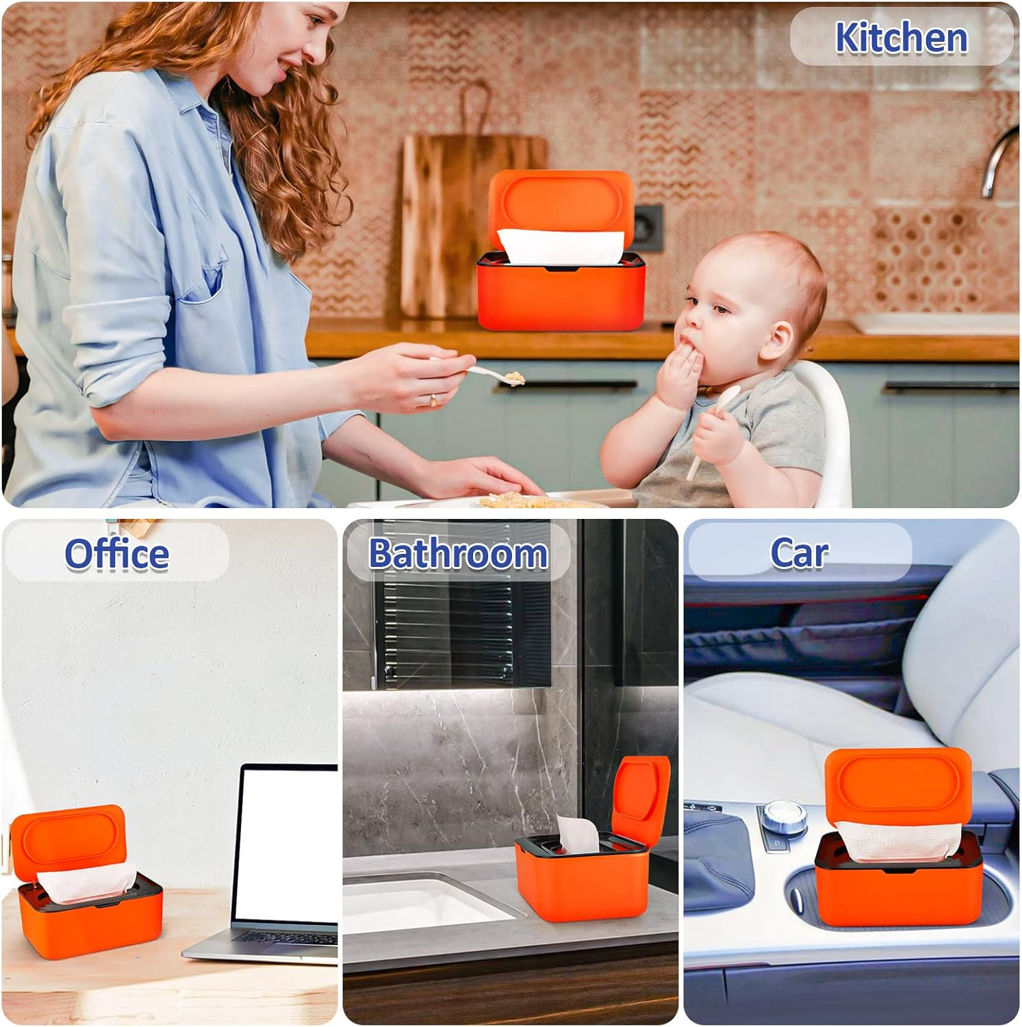 Baby Wipes Dispenser, Wipes Case Baby Wipe Holder Keeps Wipes Fresh, Non-Slip, Easy Open & Close (Black) image number 3