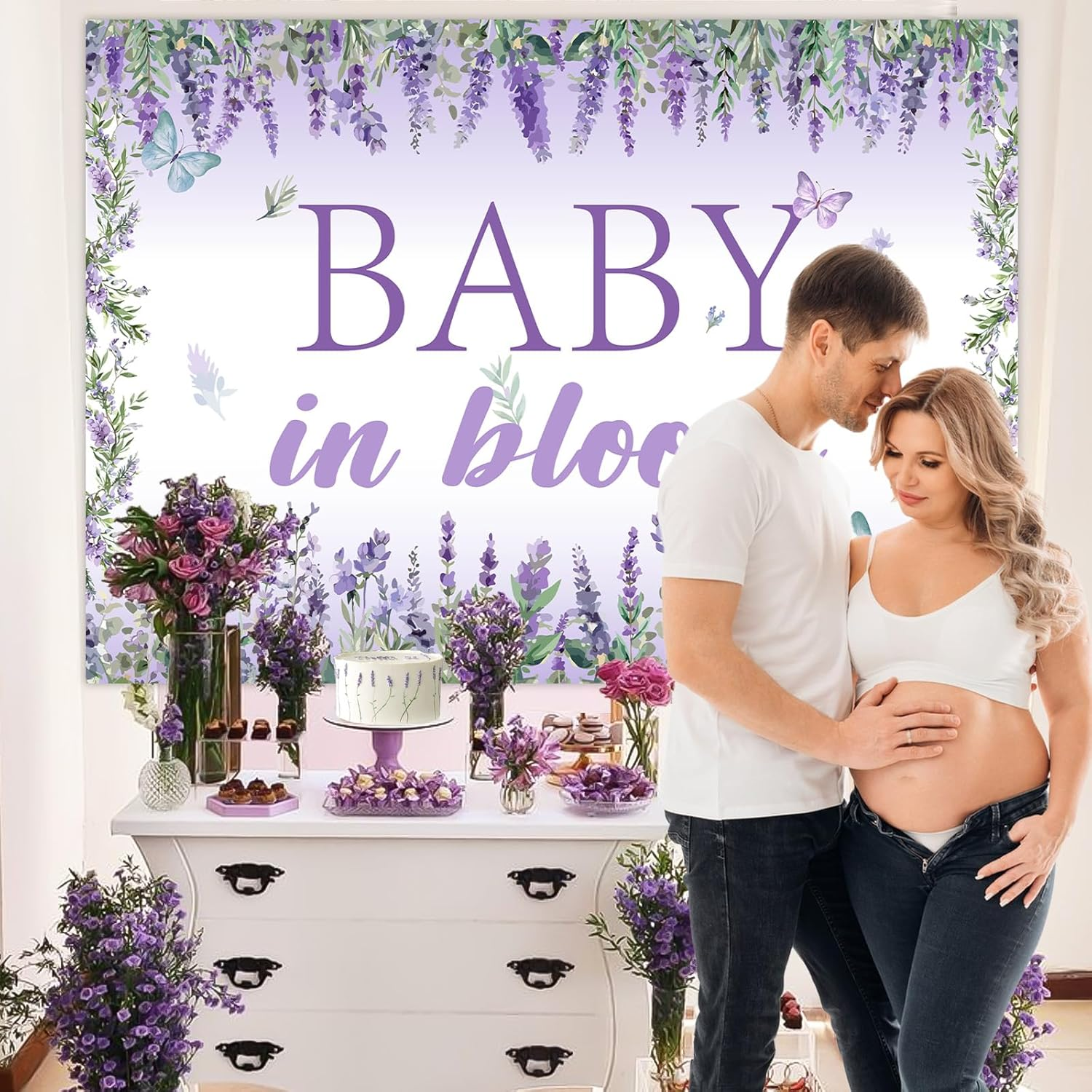 Wonmelody Baby in Bloom Baby Shower Decorations Lavender Baby Shower Backdrop 7 * 5Ft Lavender Baby Shower Decorations for Girl Purple Photo Backdrop for Violet Floral Baby Shower Party image number 1