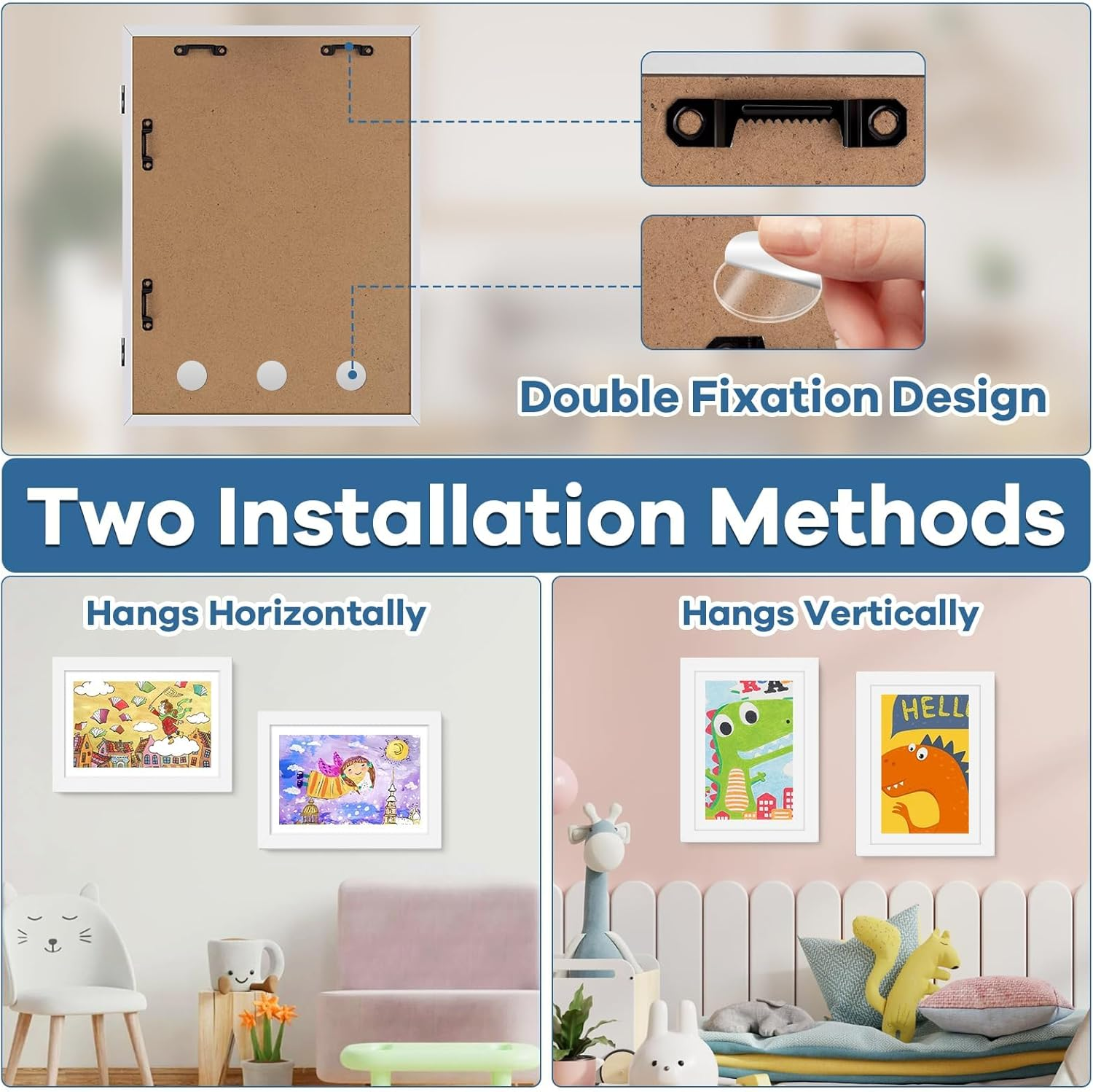 A4 Kids Art Frames 4 Pack Kids Artwork Flip Frame Changeable for Picture Display, Children School Drawing Projects Storage, Horizontally Vertically Wall Hanging, Storage A4 120 Pictures (White) image number 5