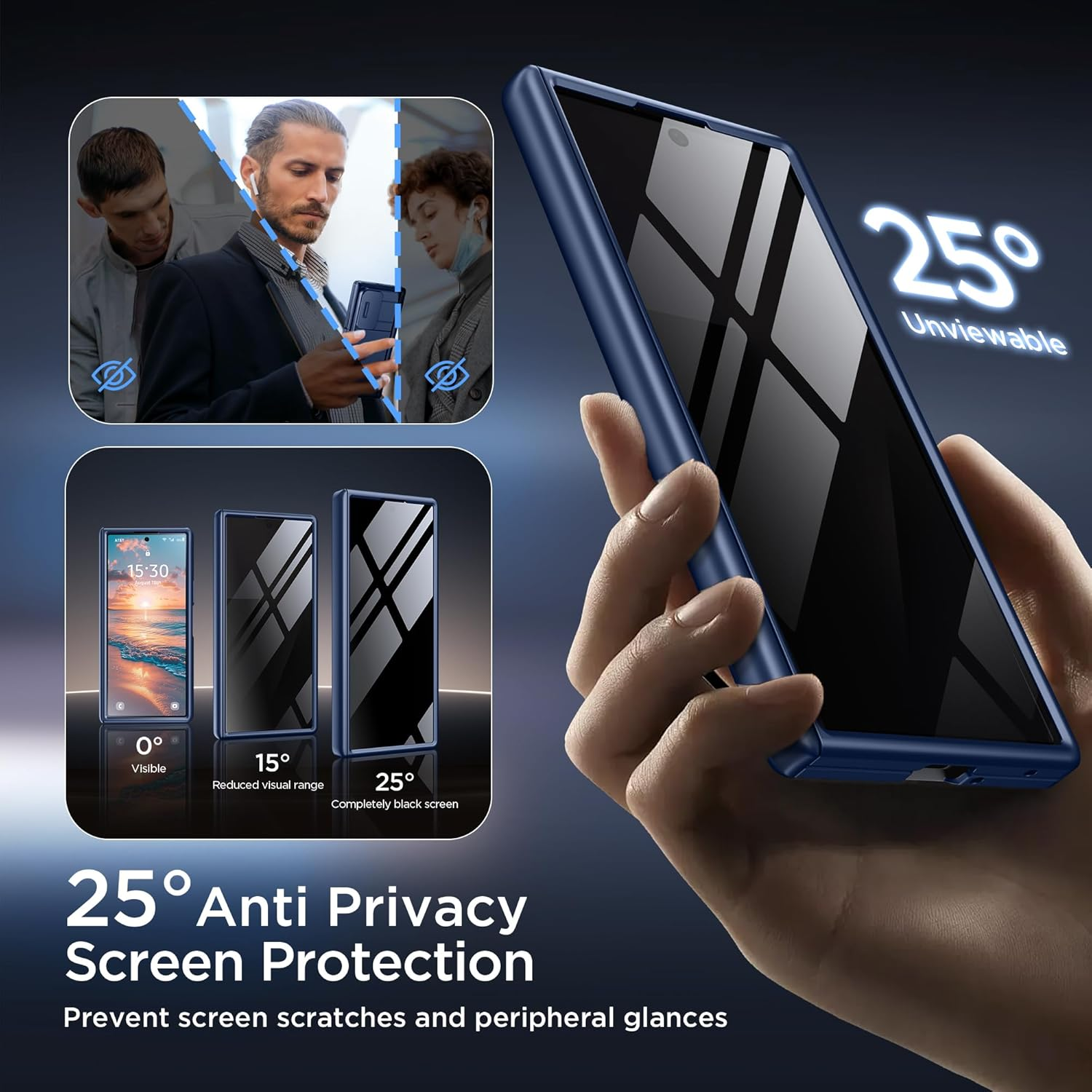 TONGATE Wallet for Z Fold 7 Case with Privacy Screen Protector, [4-Card Holder][Anti Spy] Built-In Large Stand & Slide Camera Cover Z7 Shockproof Phone Case for Samsung Galaxy Z Fold 7 2025 8", Blue