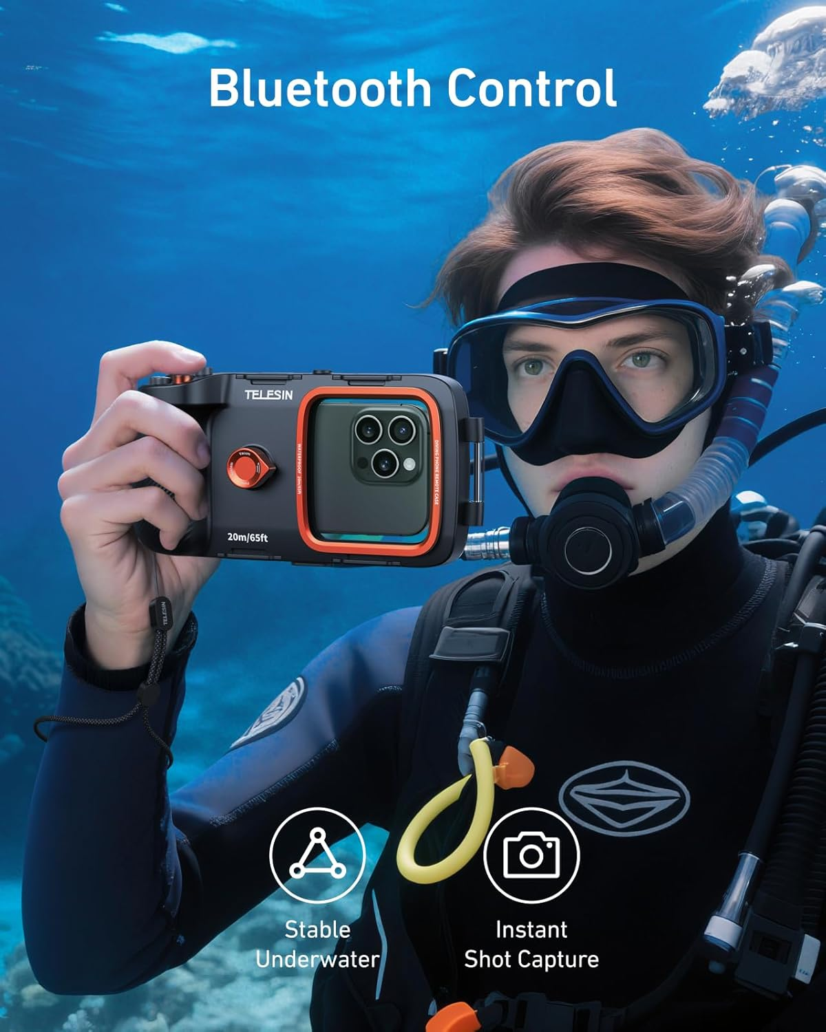 TELESIN Underwater Snorkeling Diving Phone Waterproof Case Universal Underwater Photo & Video Diving Housing Handle Grip for Iphone 17 16 15 14 13 12 11 Pro Max/Xs/X Samsung Galaxy and Most Phones image number 3