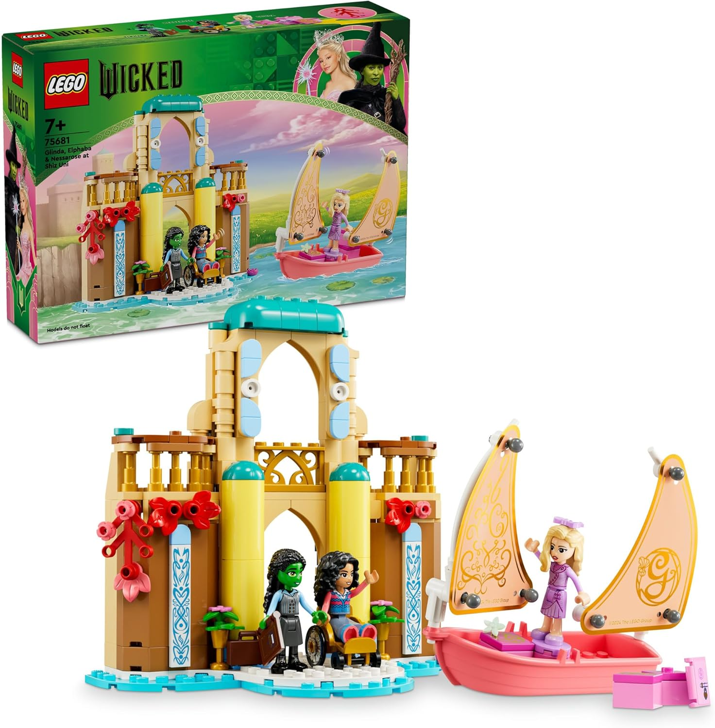 LEGO Wicked Glinda, Elphaba & Nessarose at Shiz University Building Set, Kids' Toy for 7+ Year Old Girls and Boys, with a Boat Toy and 3 Mini Dolls, Movie Merchandise Set 75681 image number 3