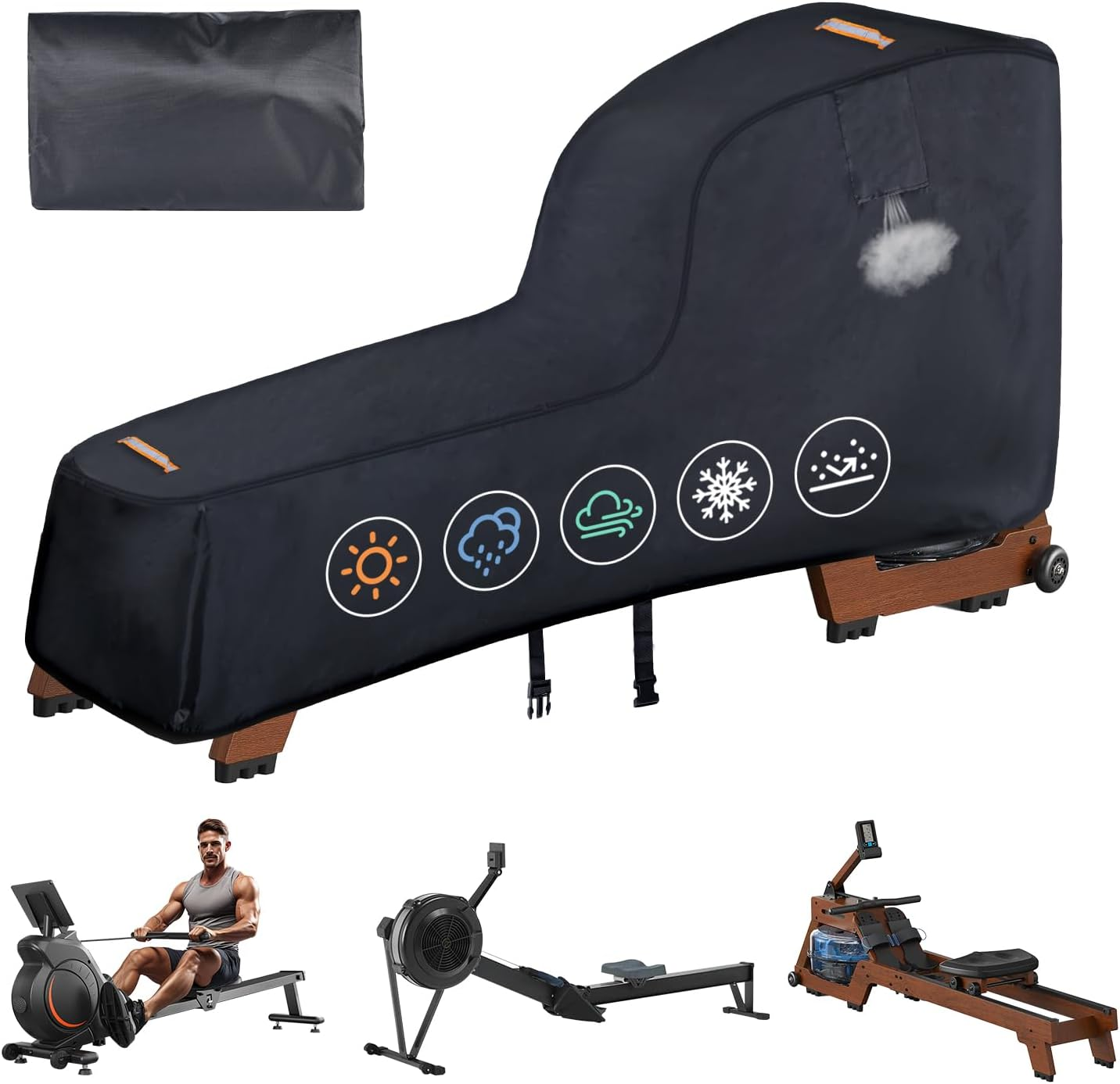 Rowing Machine Cover,420D Heavy Duty Rower Outdoor Covers,Outdoor Protective Cover for Concept 2 Fitness Equipment,With Waterproof Strip,Windproof Buckle,2 Handles,Accessories Fit for Concept 2 Rower image number 6