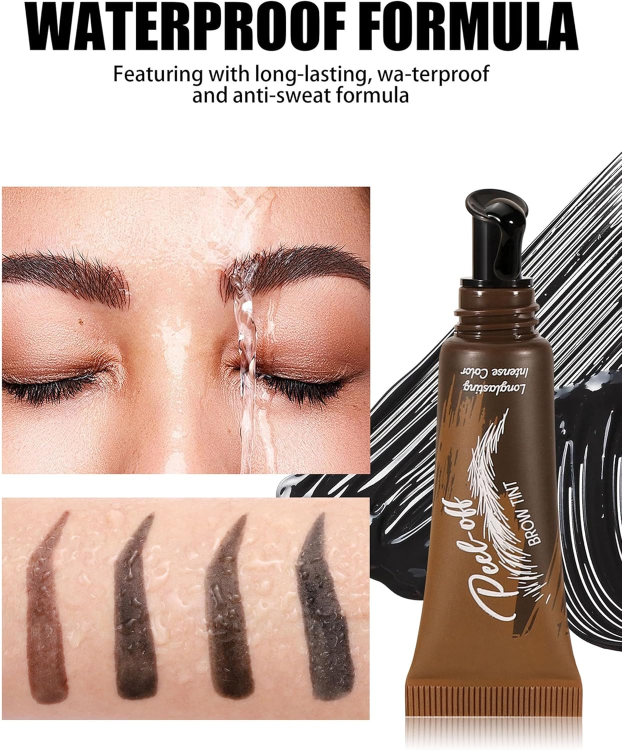 Erinde Peel off Tattoo Eyebrow Gel, Long Lasting & Waterproof Eyebrow Tinted Stain, Smudge Proof Transfer-Proof Brow Gel, Matte Natural Brow Tint Cream, Eye Brow Dye Makeup for Women with Brush, 02
