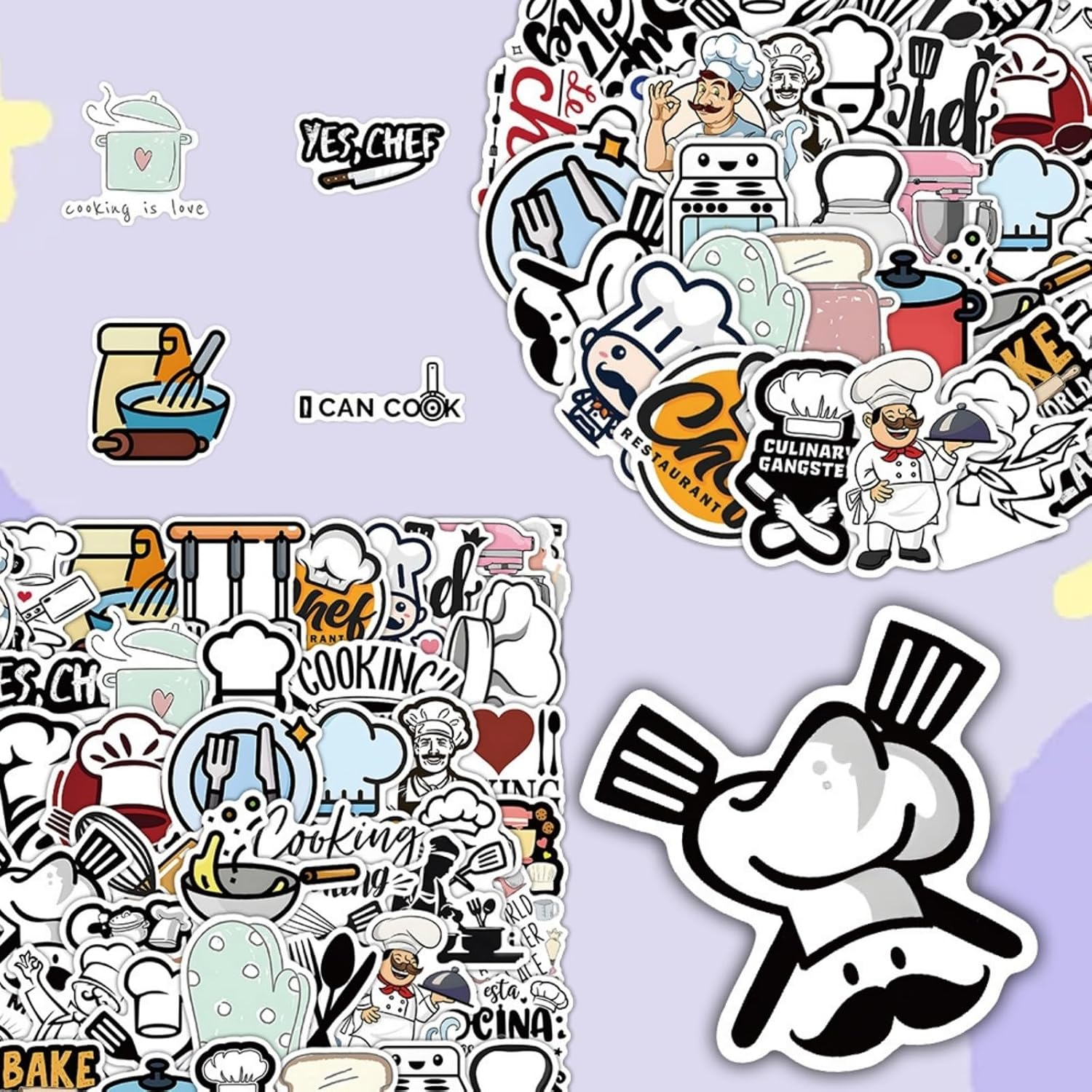 54PCS Funny Baking Stickers - Cute Chef Kitchen Stickers for Kitchenware, Water Bottles & Lunchboxes, Creative Decals for Home Cooks, Students, Baking