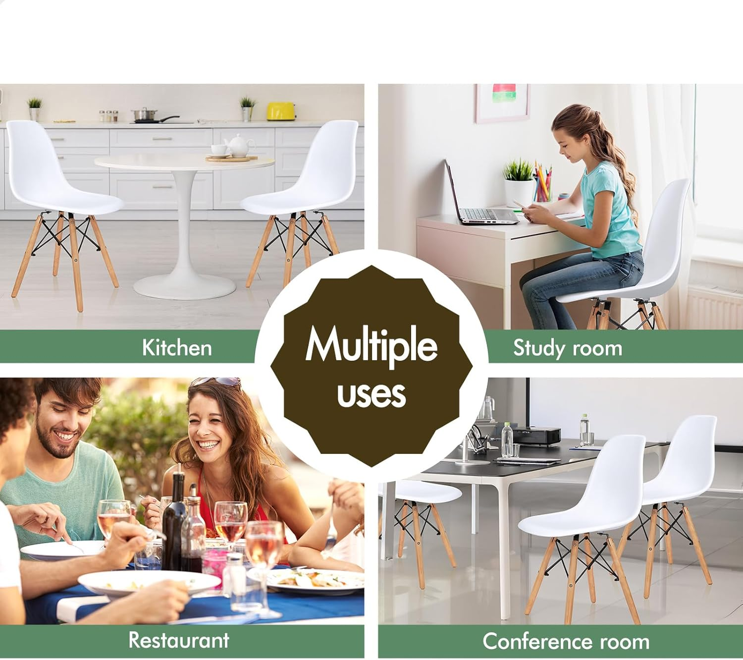 ALFORDSON Dining Chairs Set of 4 with Solid Wood Legs, Kitchen Chair with Floor Protector, EM Series Reading Seating for Home Cafe Coffee Table, Max 150Kg, White - Brown Pu Leather image number 5