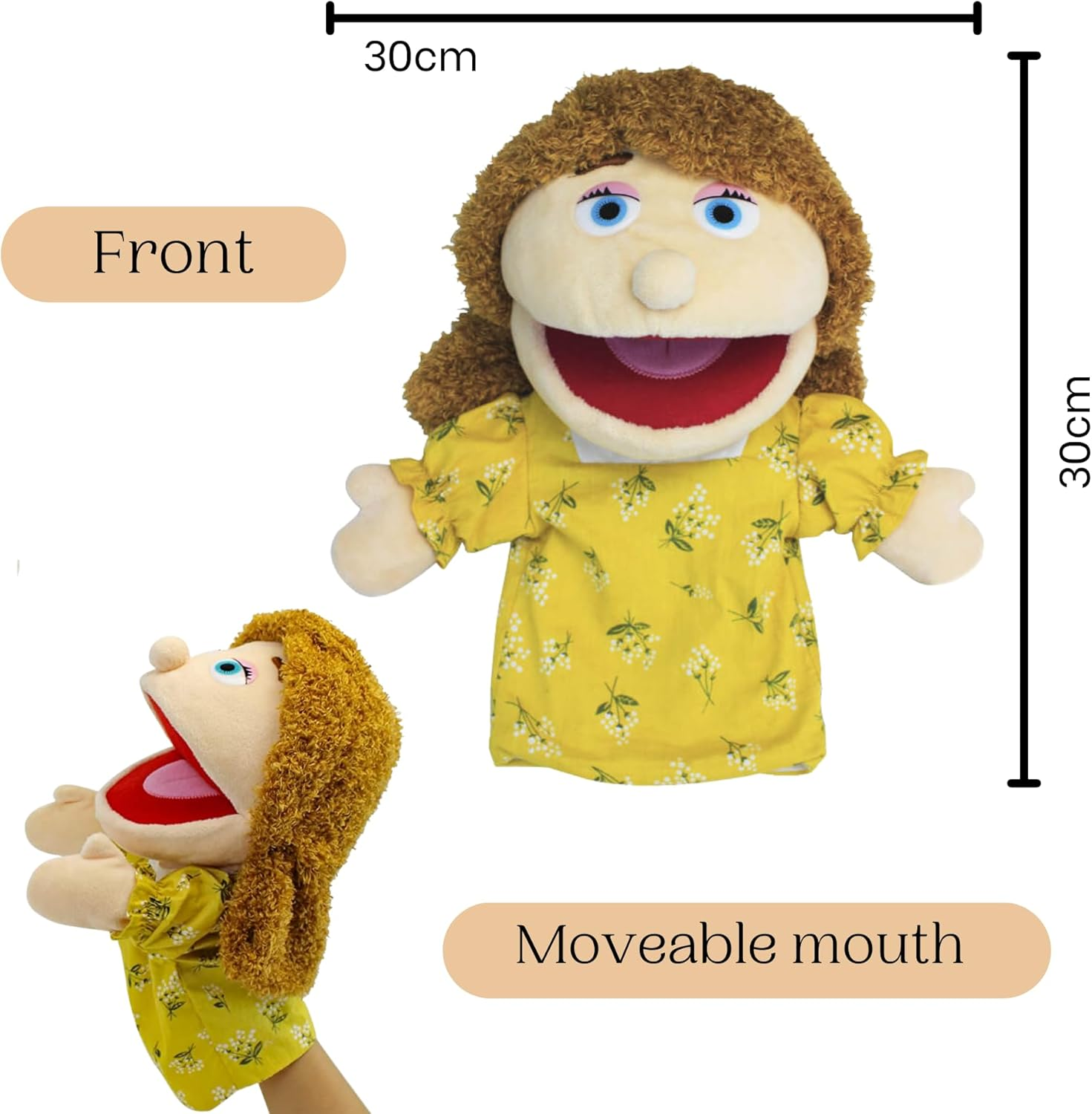 Hand Puppets Family Set of 4 - Mum, Dad, Boy & Girl - Plush Stuffed People Puppets with Moveable Mouths 28-30Cm Soft Role Play Toys for Kids (Dad, Mum, Boy, Girl 4Pk) image number 2