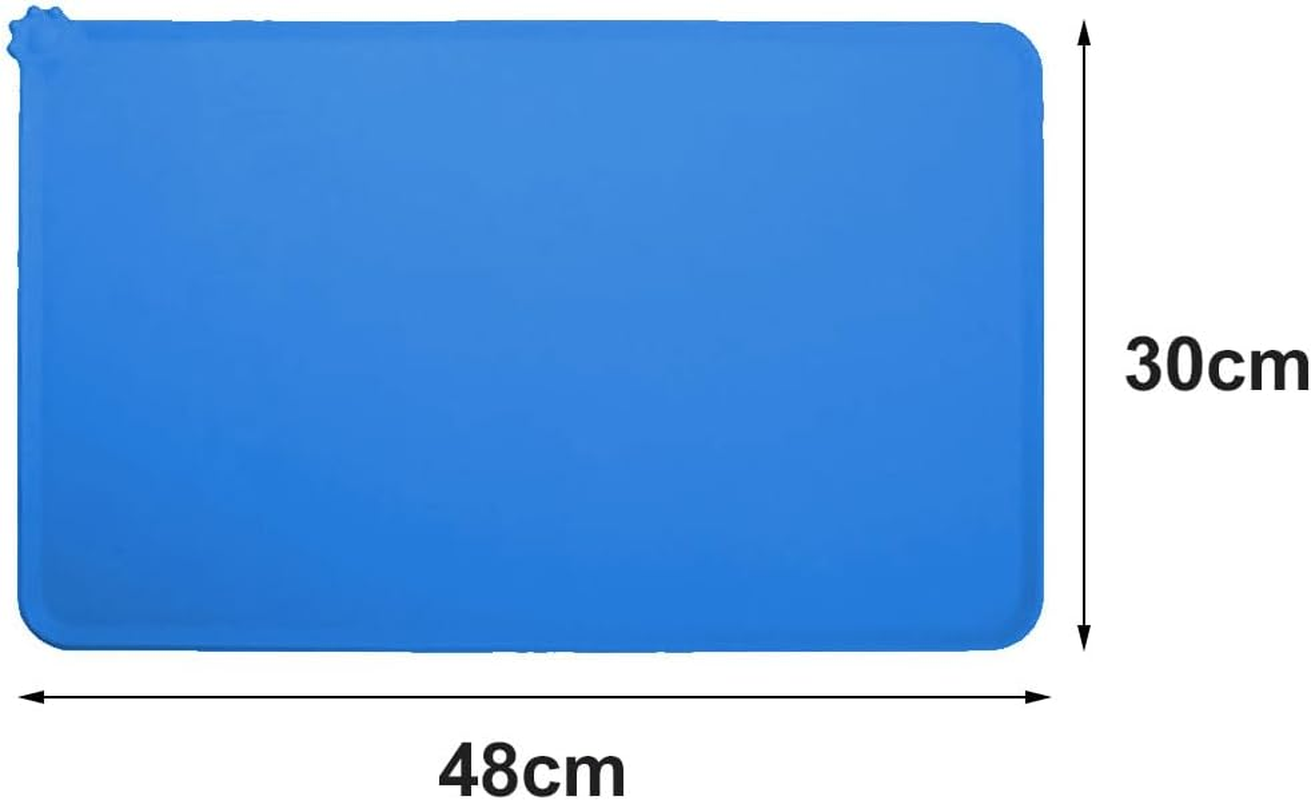 Non-Slip Dog Bowl Mat, Silicone Dog Bowl Mat, Dog Feeding Mat, Silicone Pet Food Mat, Waterproof Cat and Dog Mat, Suitable for Cats and Dogs, Blue, 48 X 30 Cm image number 6