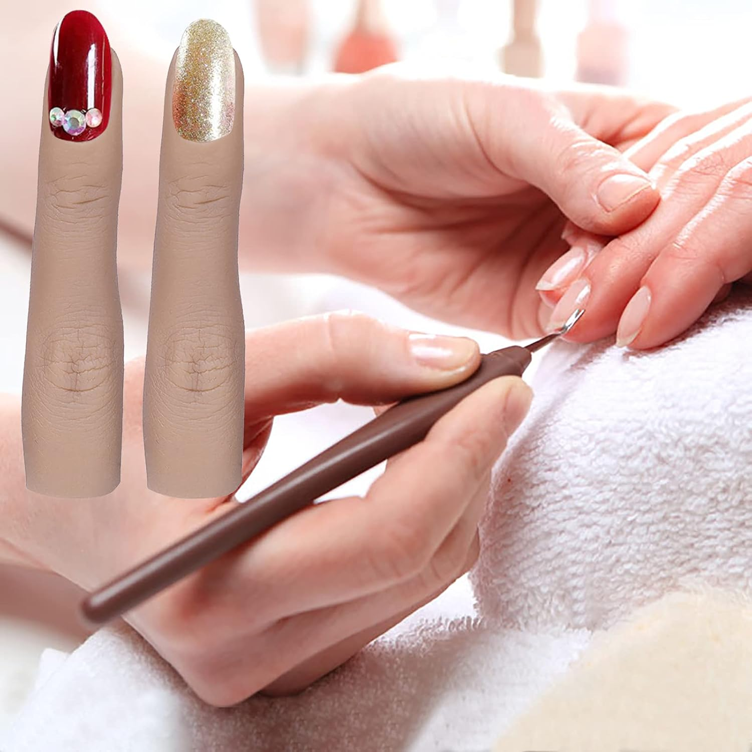 XMASIR Silicone Nail Practice Finger for Acrylic Nails, Fake Finger Training Model, Flexible Bendable Female Mannequin Life Size for Nail Art Display, Jewellery Ring Display image number 5